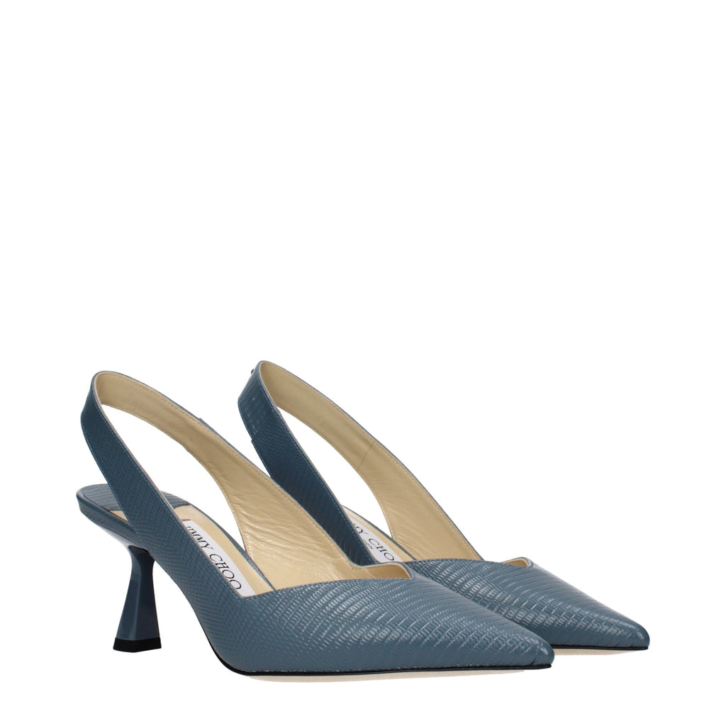 Jimmy Choo Blue Leather Mid Heel Pumps