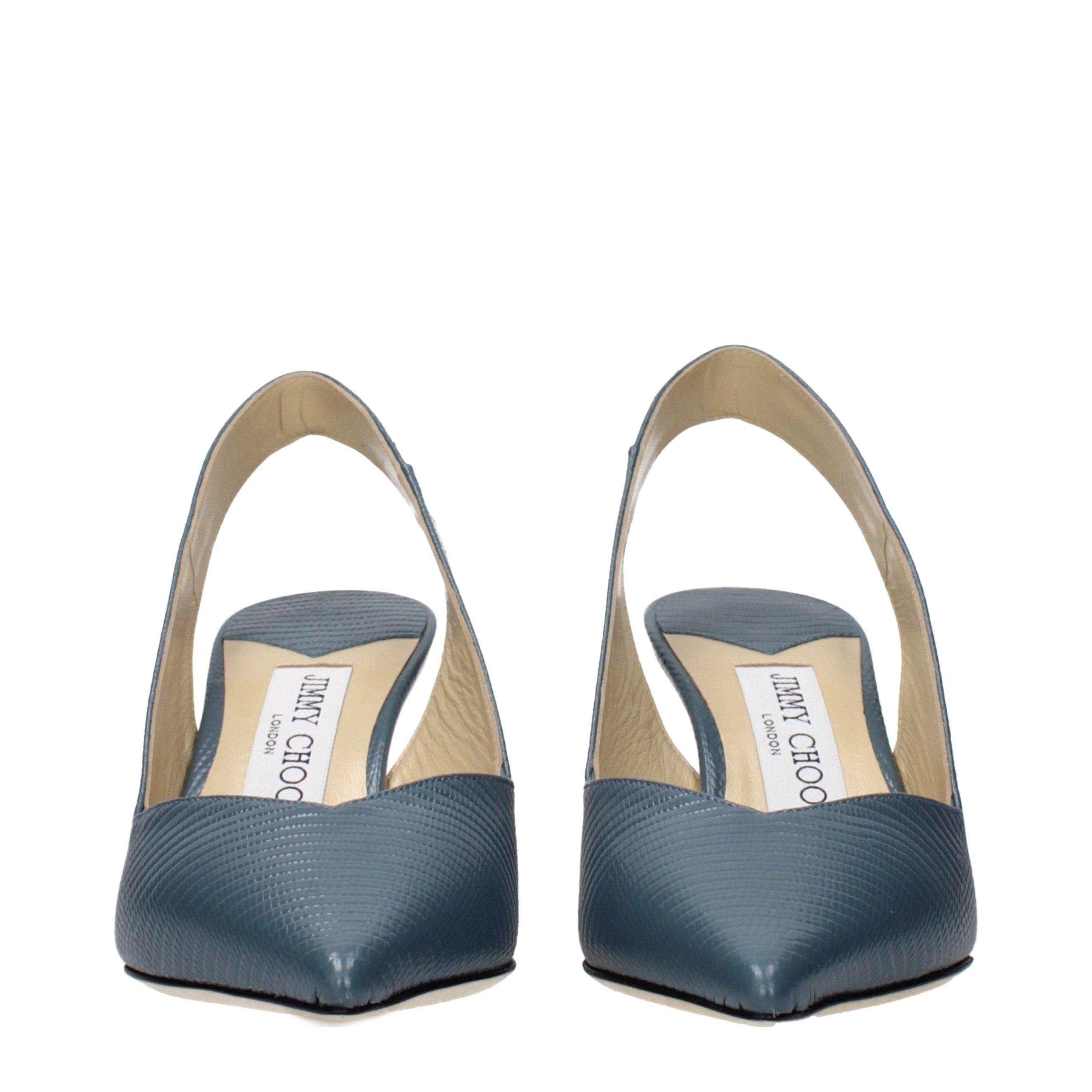 Jimmy Choo Blue Leather Mid Heel Pumps