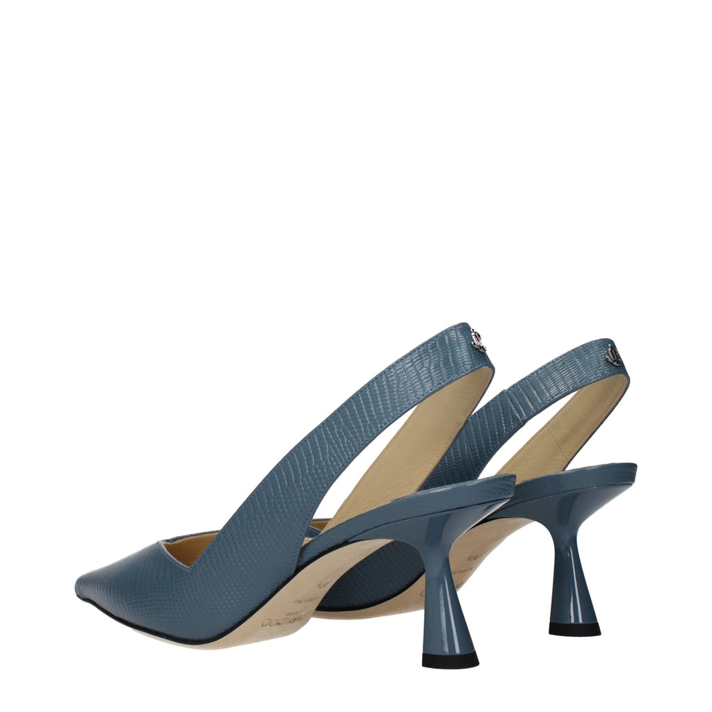 Jimmy Choo Blue Leather Mid Heel Pumps