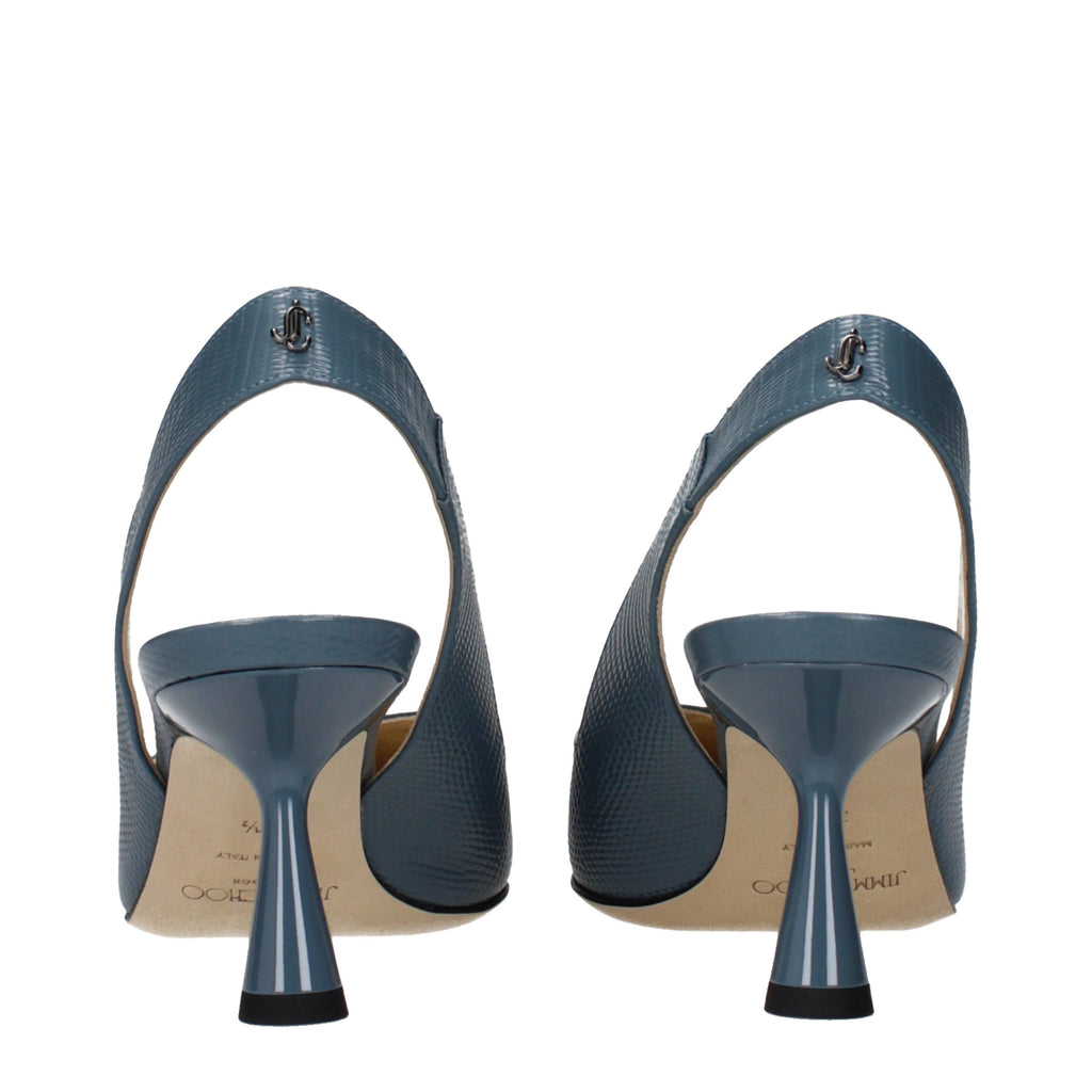 Jimmy Choo Blue Leather Mid Heel Pumps