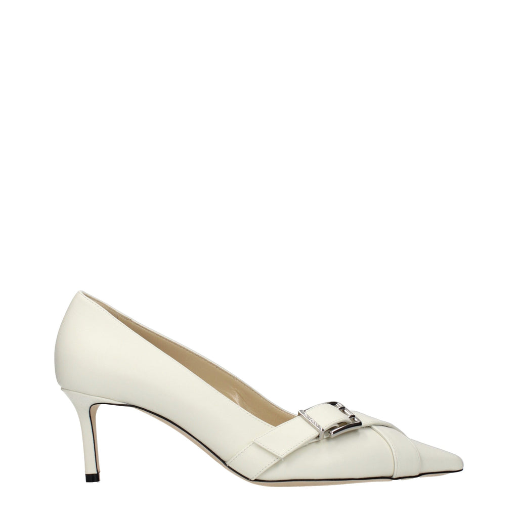 Jimmy Choo White Leather Mid Heel Pumps