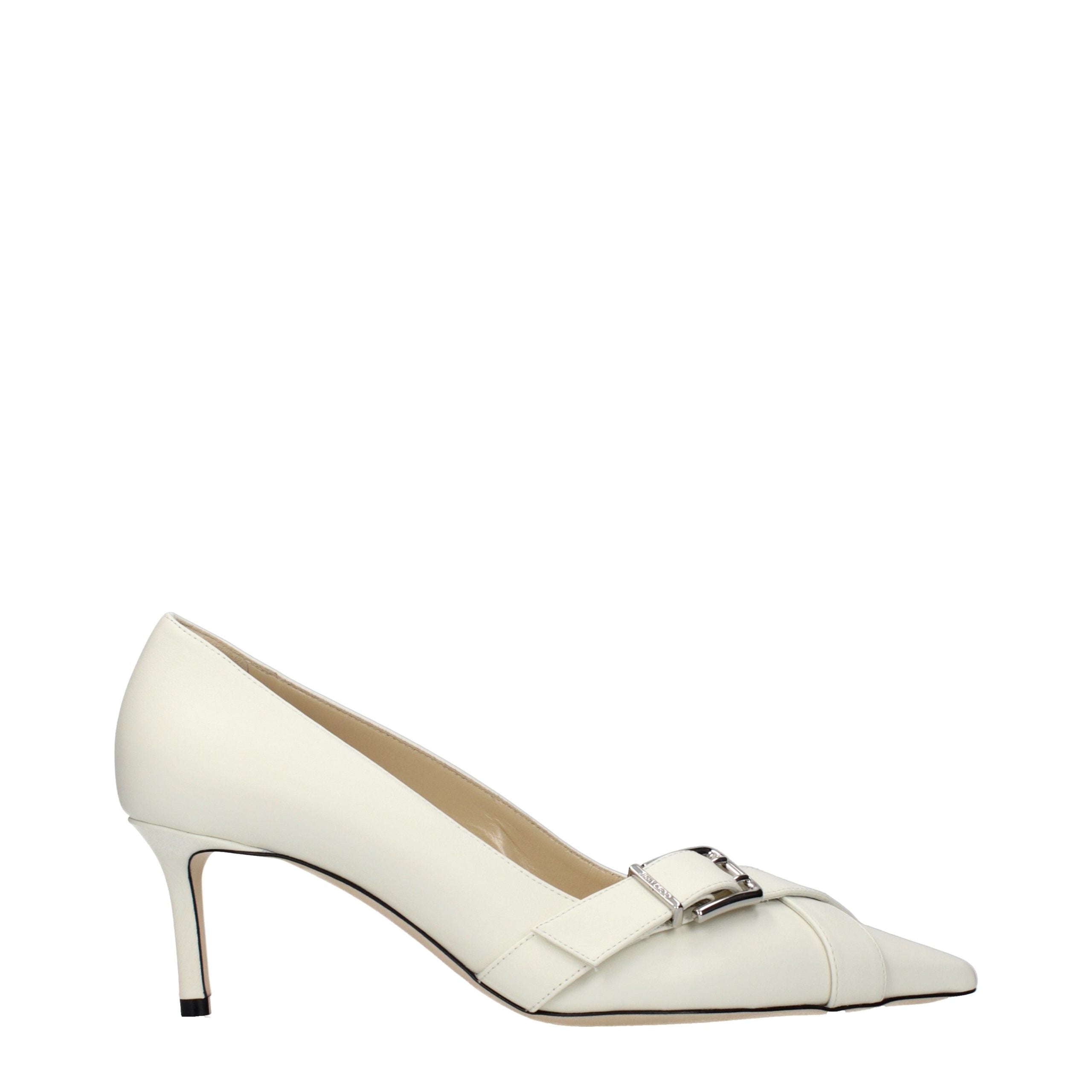 Jimmy Choo White Leather Mid Heel Pumps