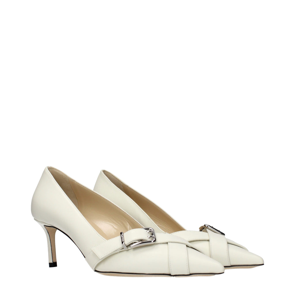 Jimmy Choo White Leather Mid Heel Pumps