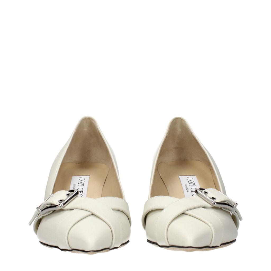 Jimmy Choo White Leather Mid Heel Pumps