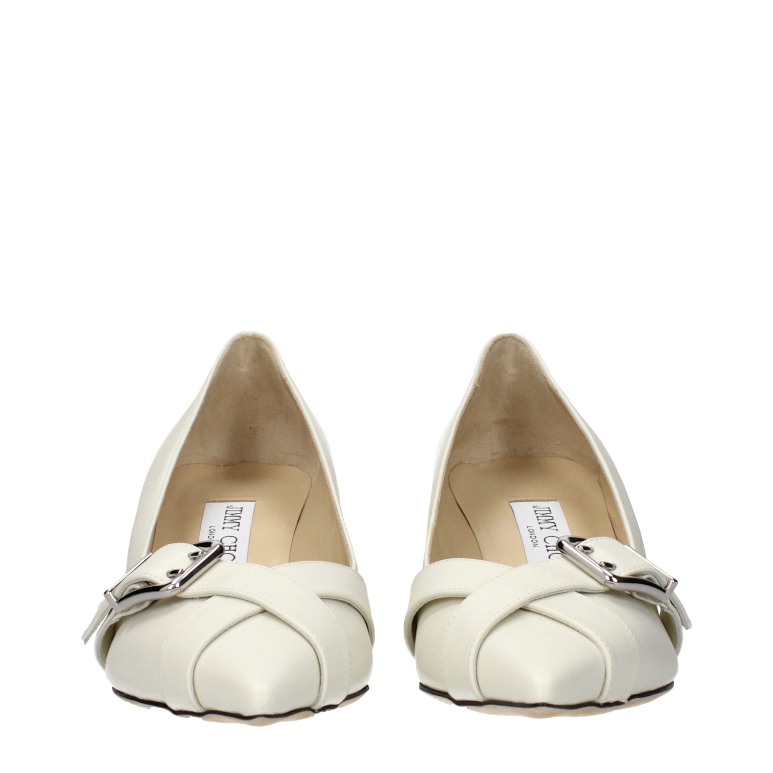 Jimmy Choo White Leather Mid Heel Pumps