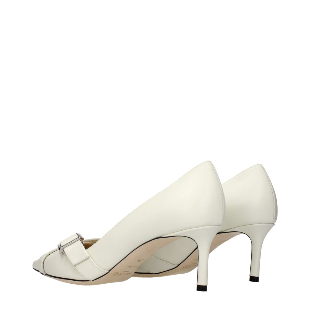 Jimmy Choo White Leather Mid Heel Pumps
