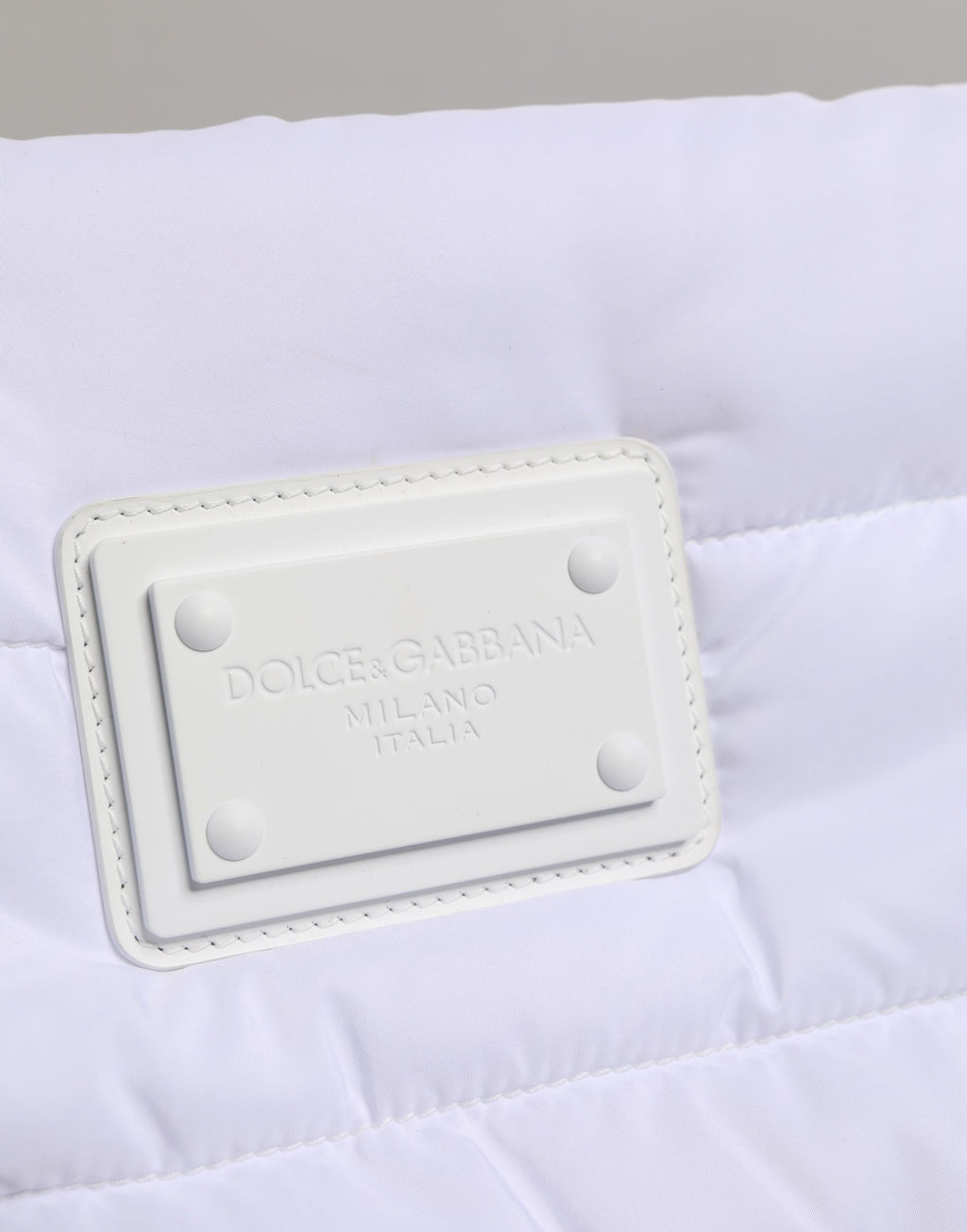 Dolce & Gabbana White Logo Plaque Polyester Quilted Shoulder Borse Bag