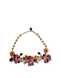 Dolce & Gabbana Gold Brass Mix Fiori Flowers Crystal Chain Necklace