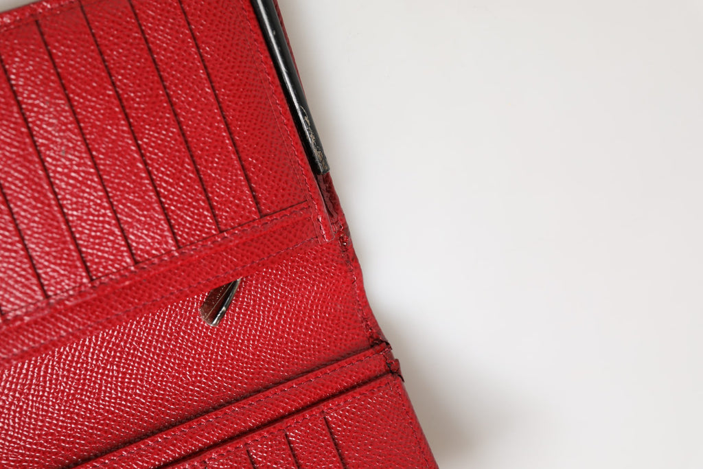 Dolce & Gabbana Red Dauphine Leather ID Men Card Holder Bifold Wallet