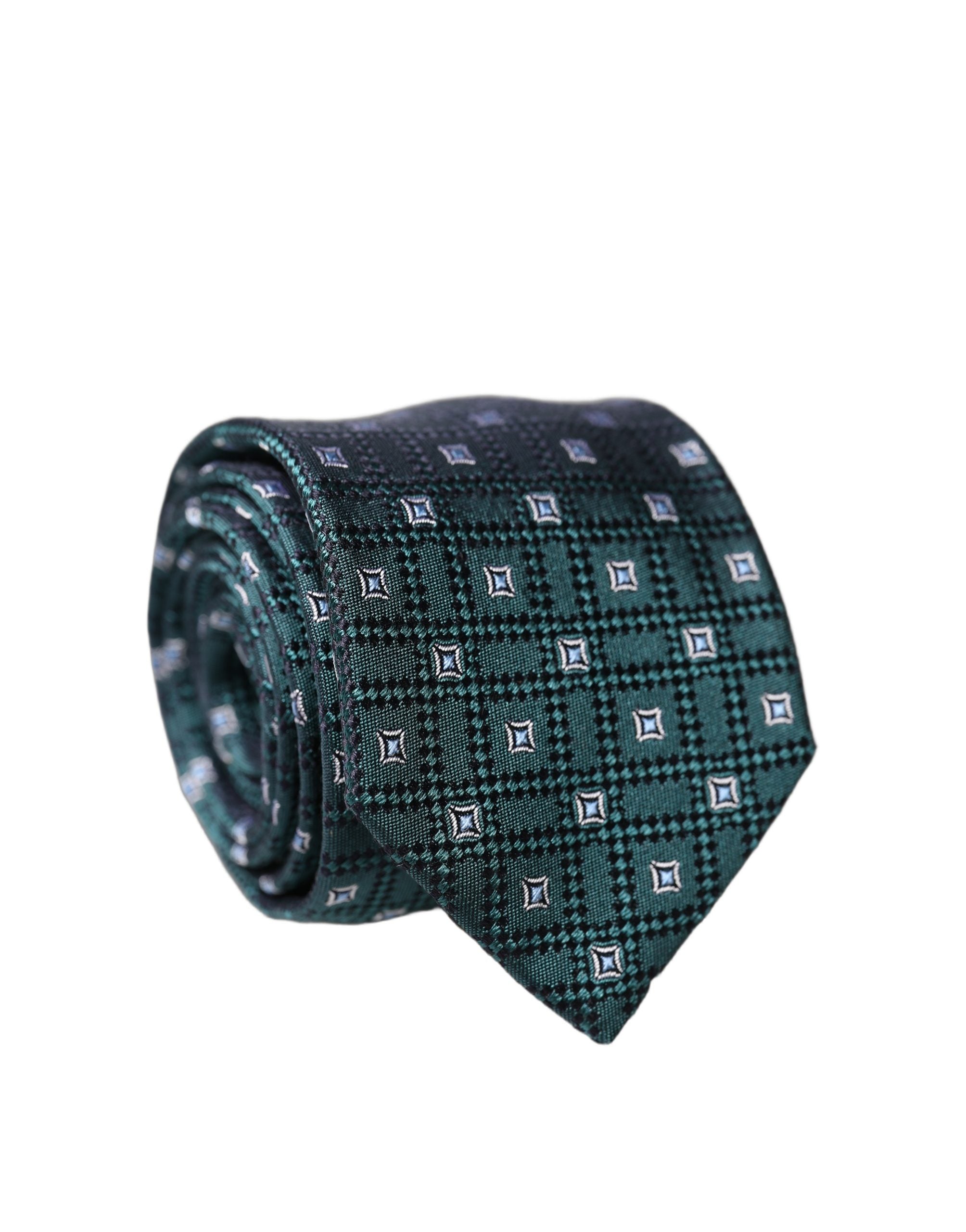 Dolce & Gabbana Dark Green Patterned Silk Adjustable Men Necktie Tie