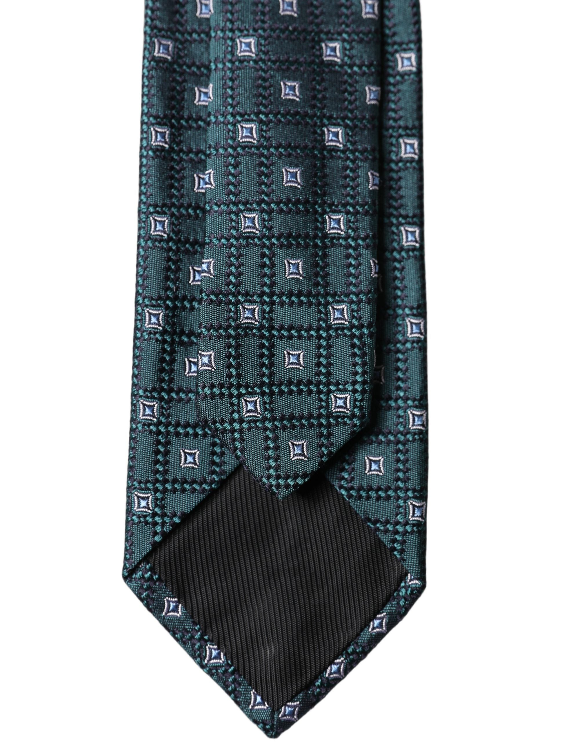 Dolce & Gabbana Dark Green Patterned Silk Adjustable Men Necktie Tie