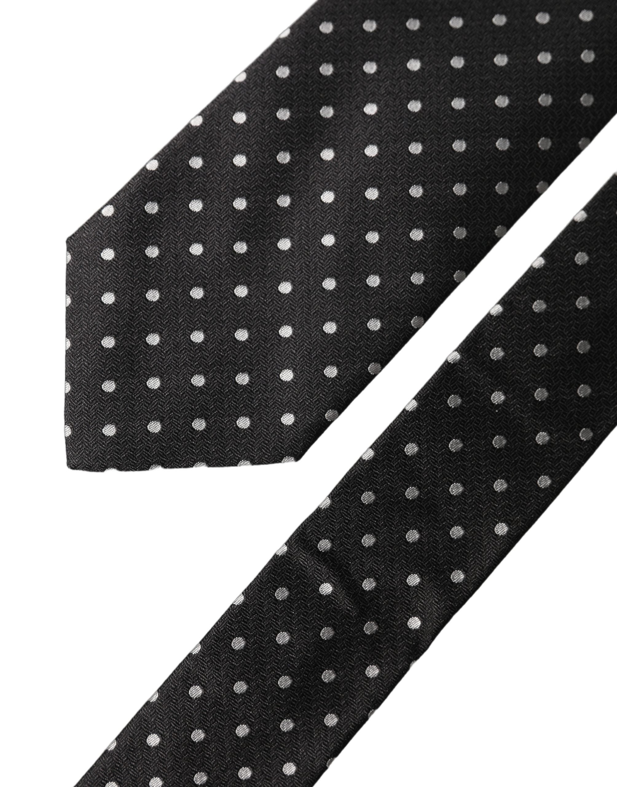 Dolce & Gabbana Black White Polka Dots Silk Adjustable Men Necktie Tie