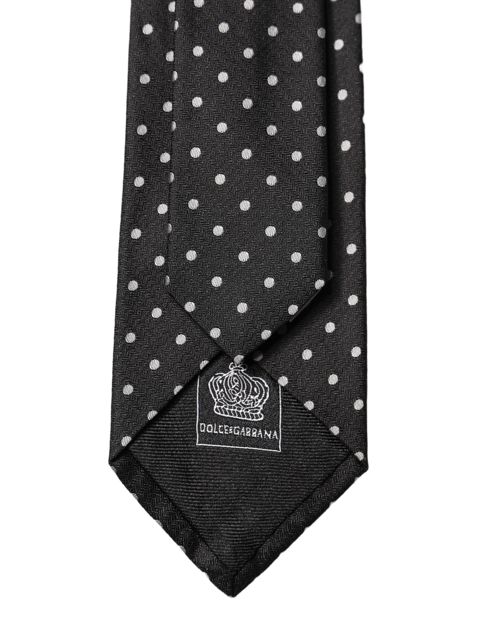 Dolce & Gabbana Black White Polka Dots Silk Adjustable Men Necktie Tie