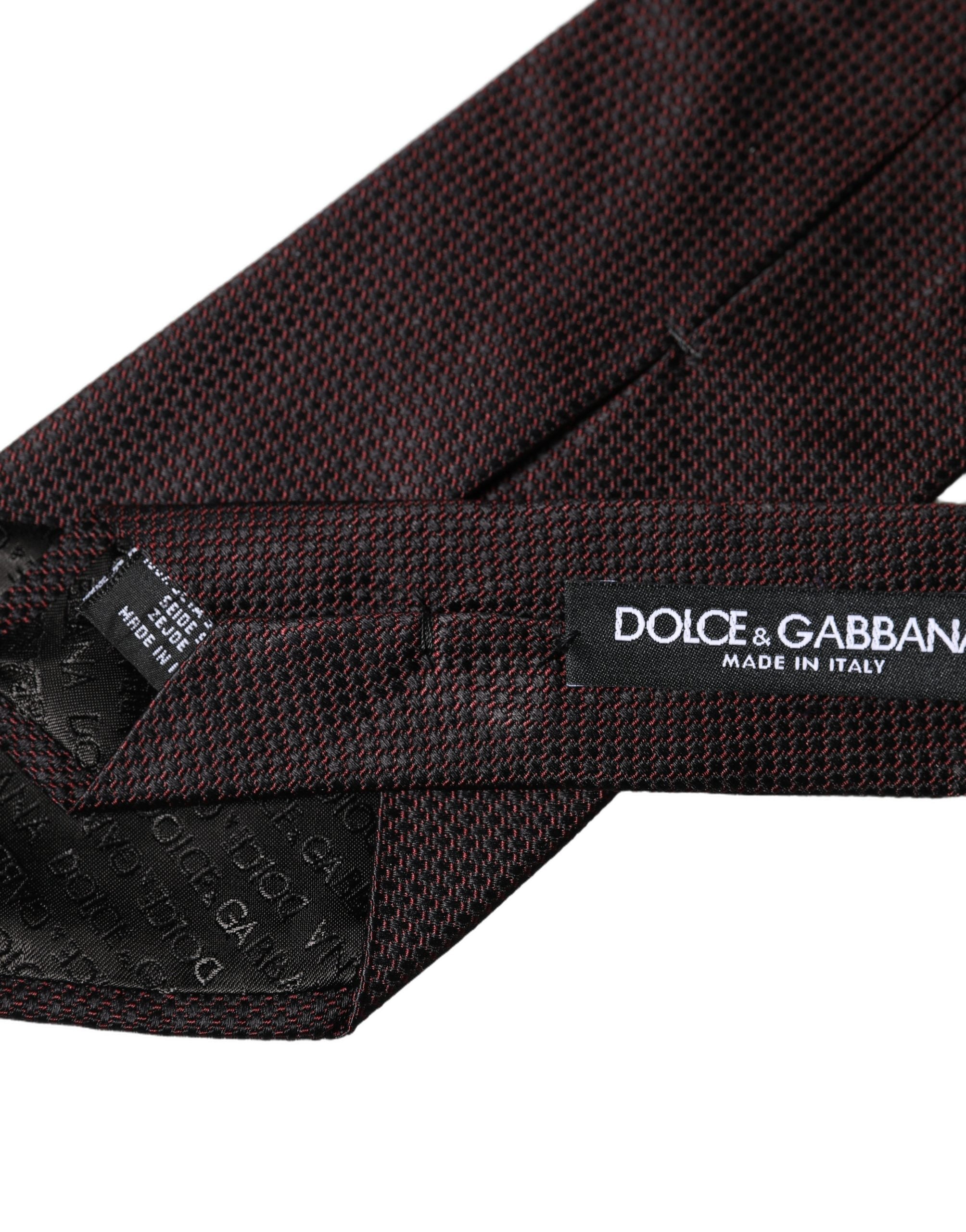 Dolce & Gabbana Black Red Patterned 100% Silk Adjustable Men Necktie Tie