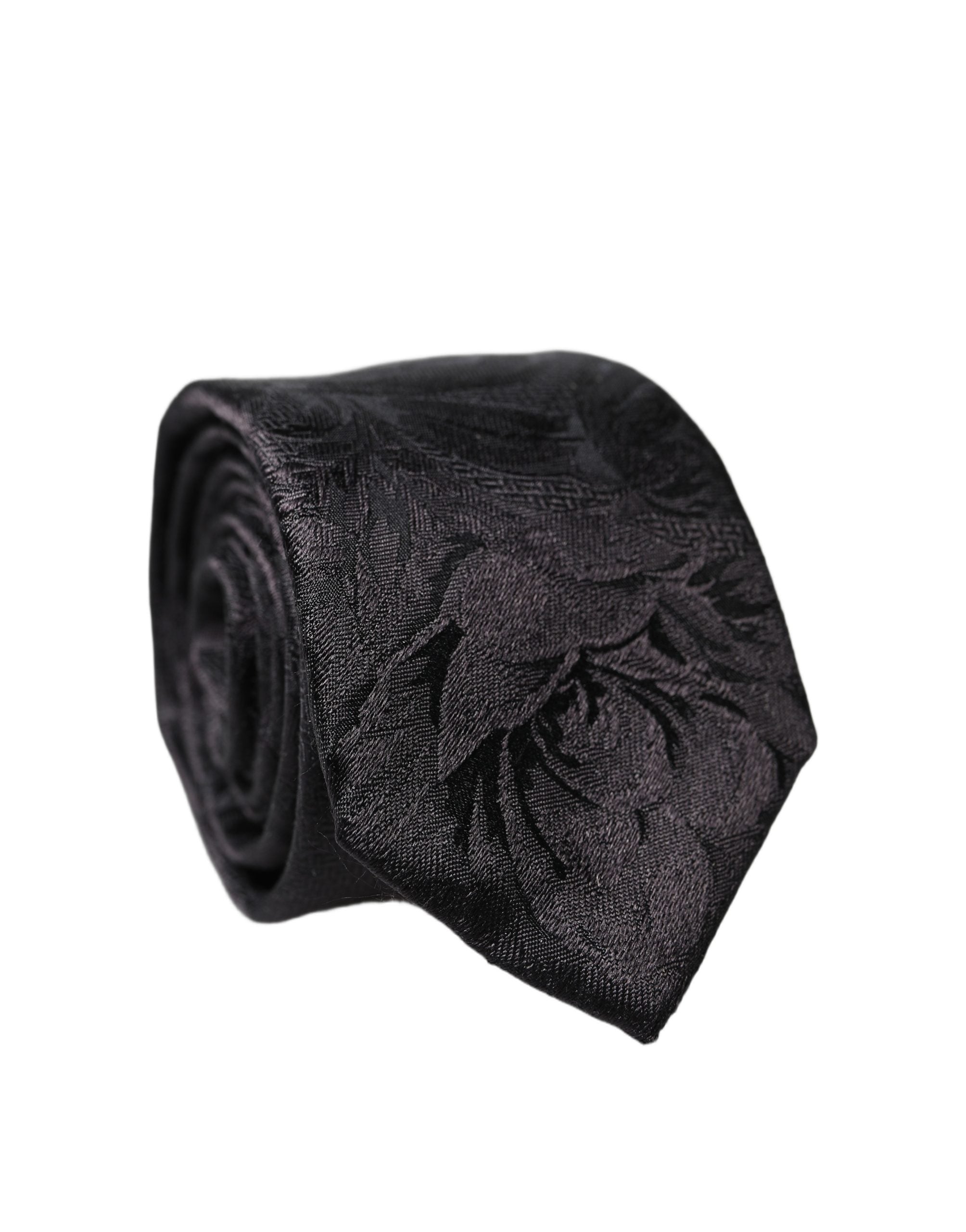Dolce & Gabbana Black Floral Fantasy Silk Adjustable Men Necktie Tie