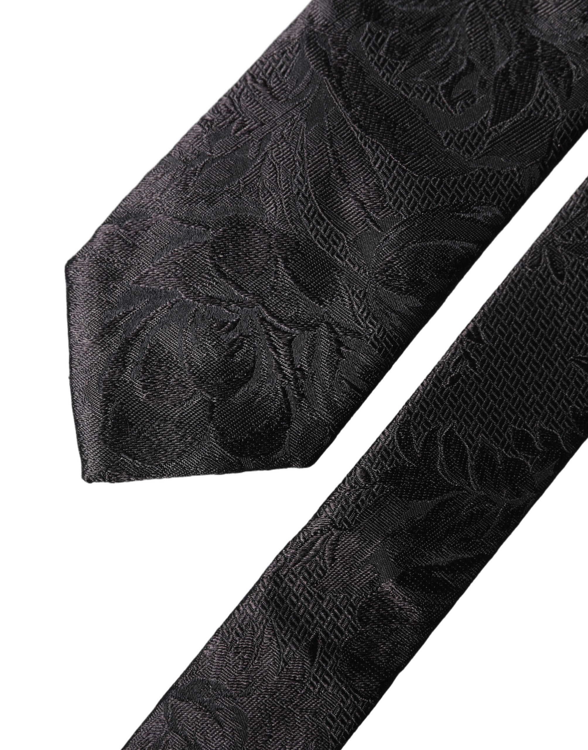 Dolce & Gabbana Black Floral Fantasy Silk Adjustable Men Necktie Tie