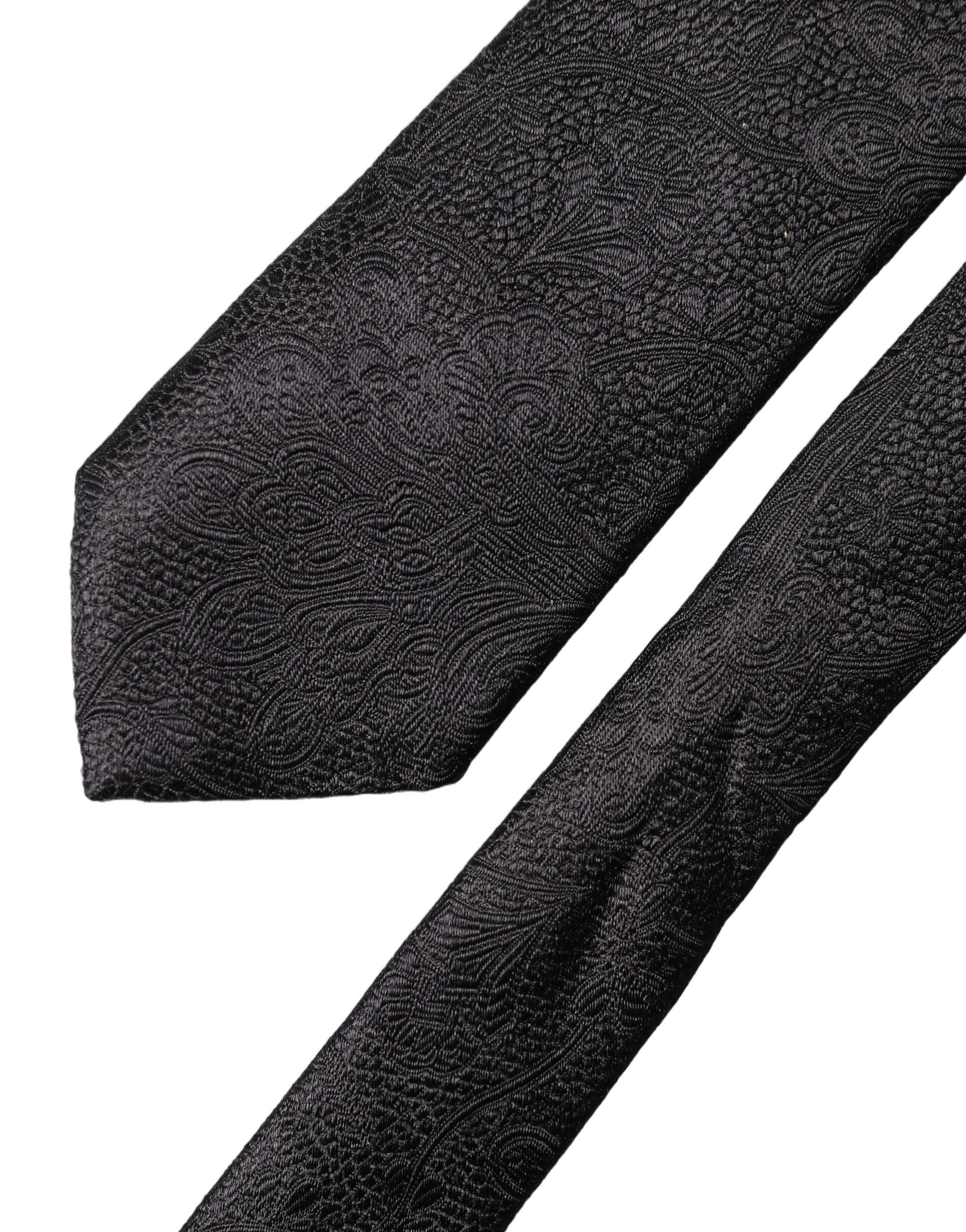 Dolce & Gabbana Black Solid 100% Silk Adjustable Men Tied Necktie Tie