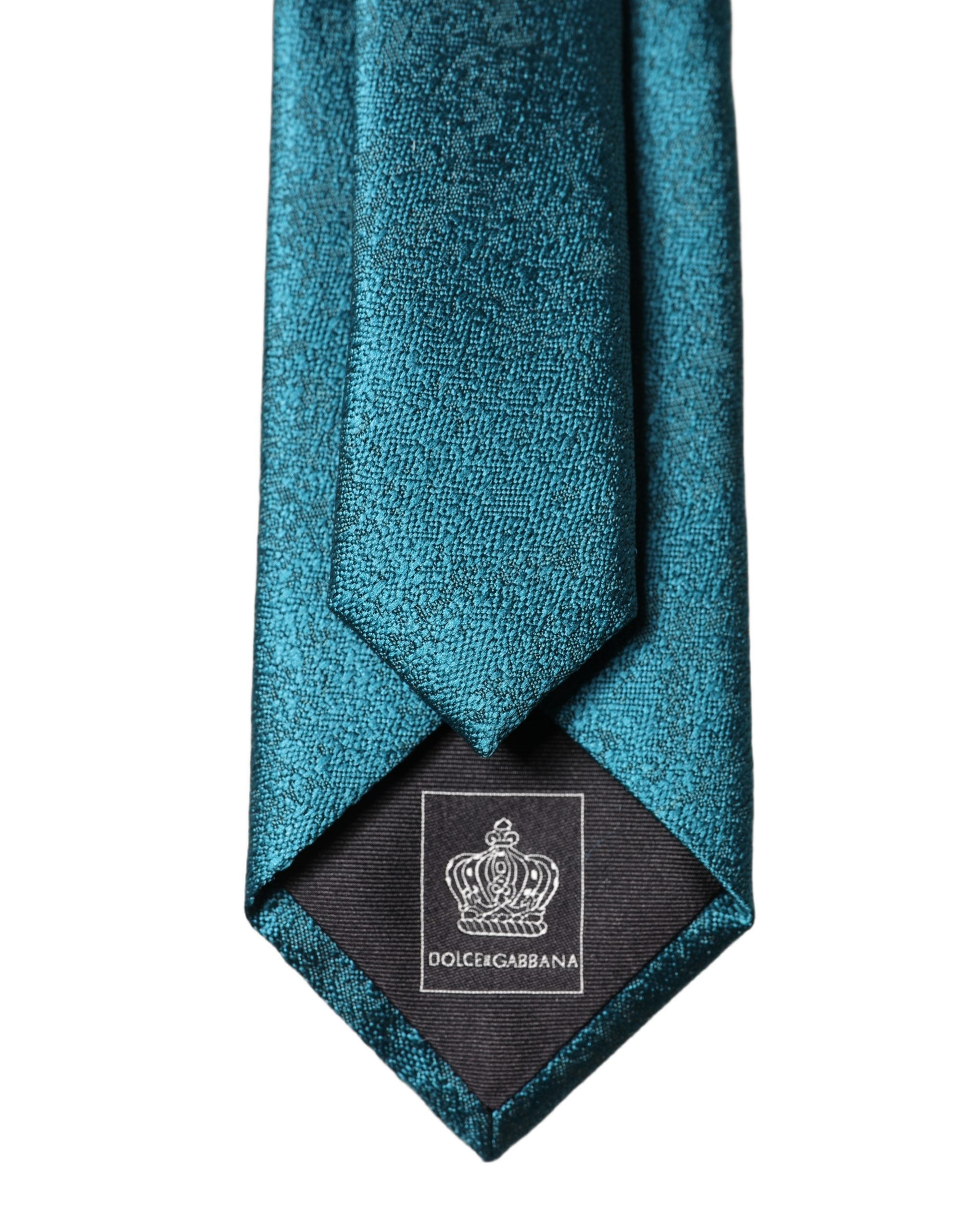 Dolce & Gabbana Deep Teal Solid Silk Adjustable Men Tied Necktie Tie