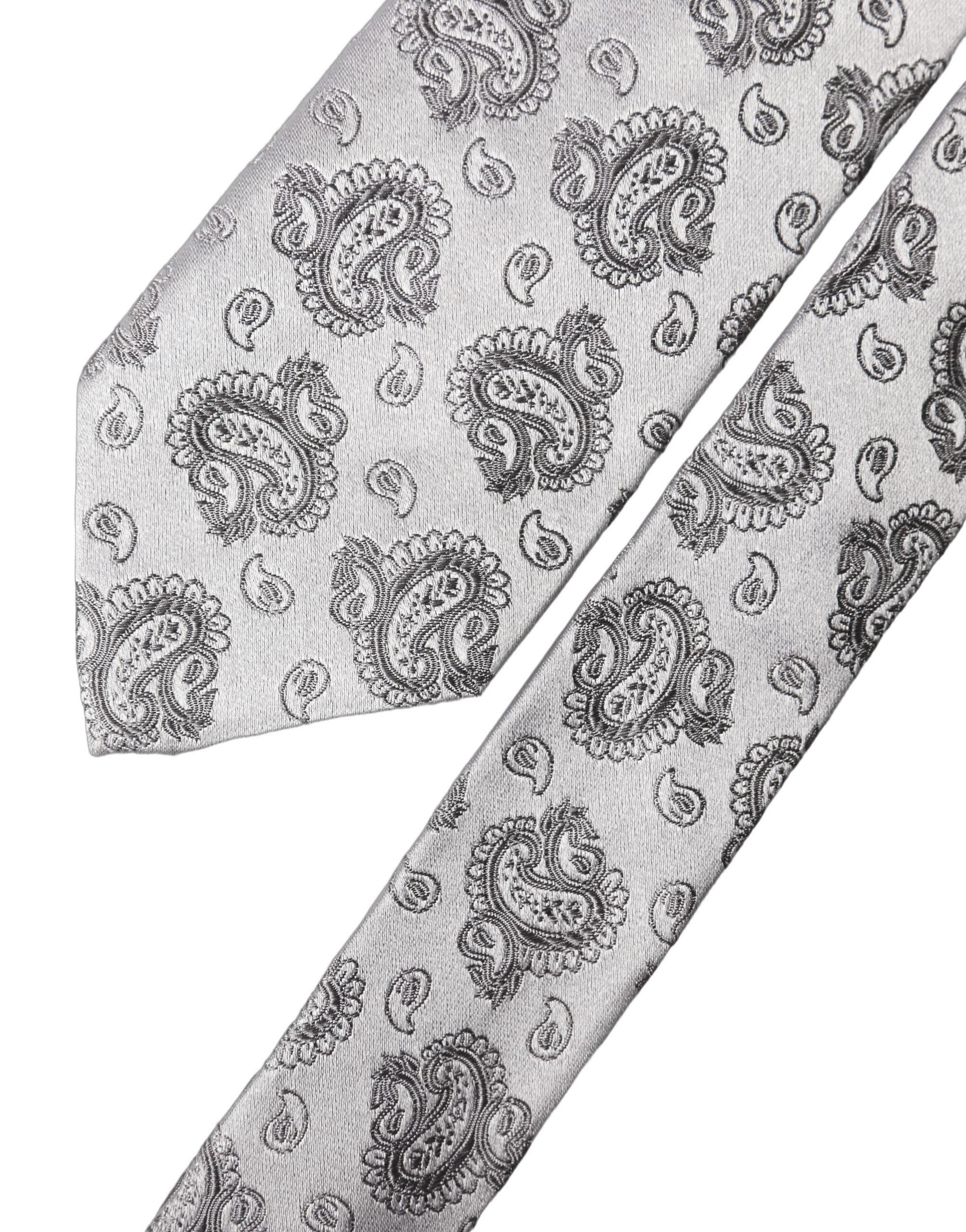 Dolce & Gabbana Silver Gray Paisley Silk Adjustable Men Tied Necktie Tie