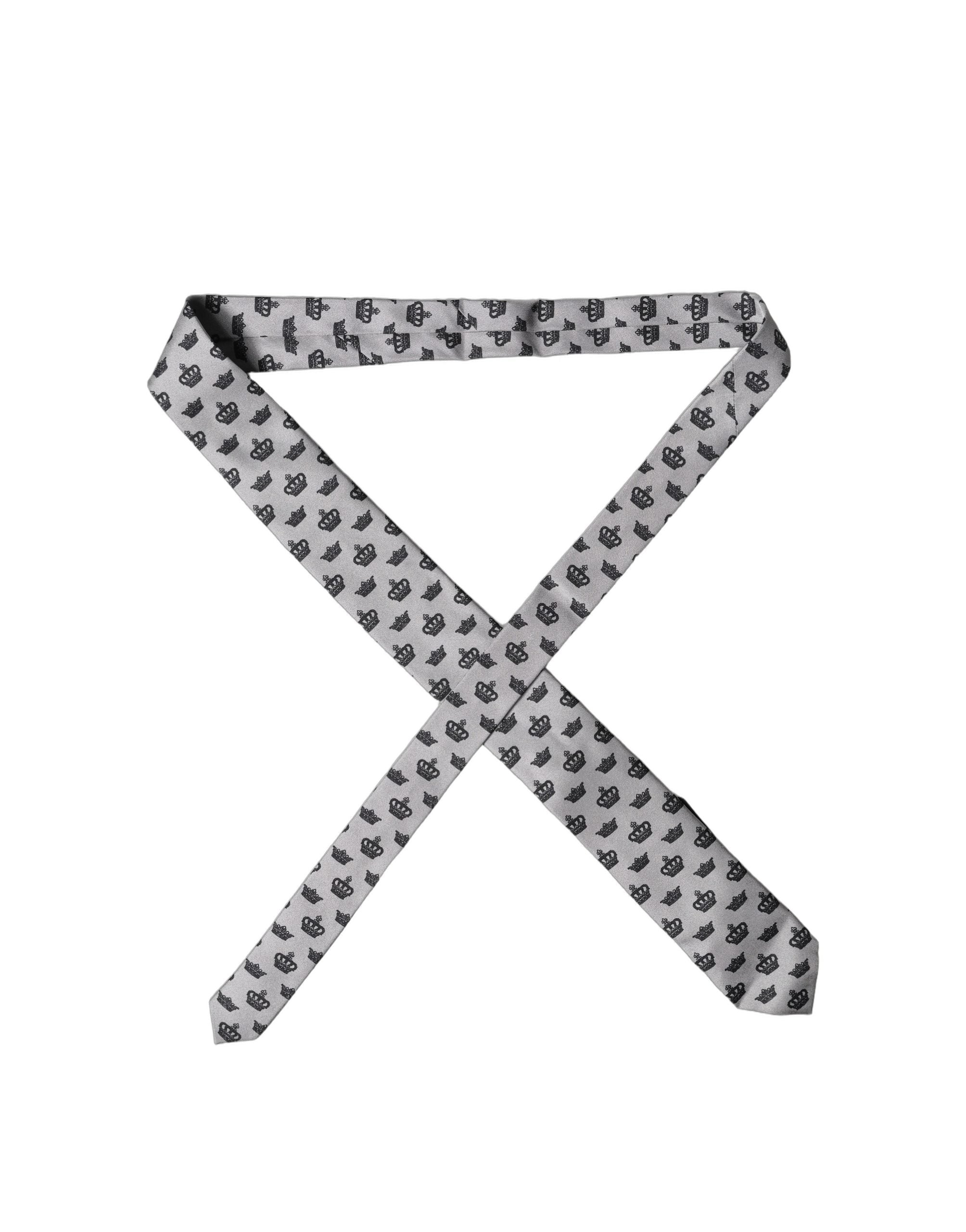 Dolce & Gabbana Gray Crown Fantasy Silk Adjustable Men Tied Necktie Tie