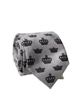 Dolce & Gabbana Gray Crown Fantasy Silk Adjustable Men Tied Necktie Tie