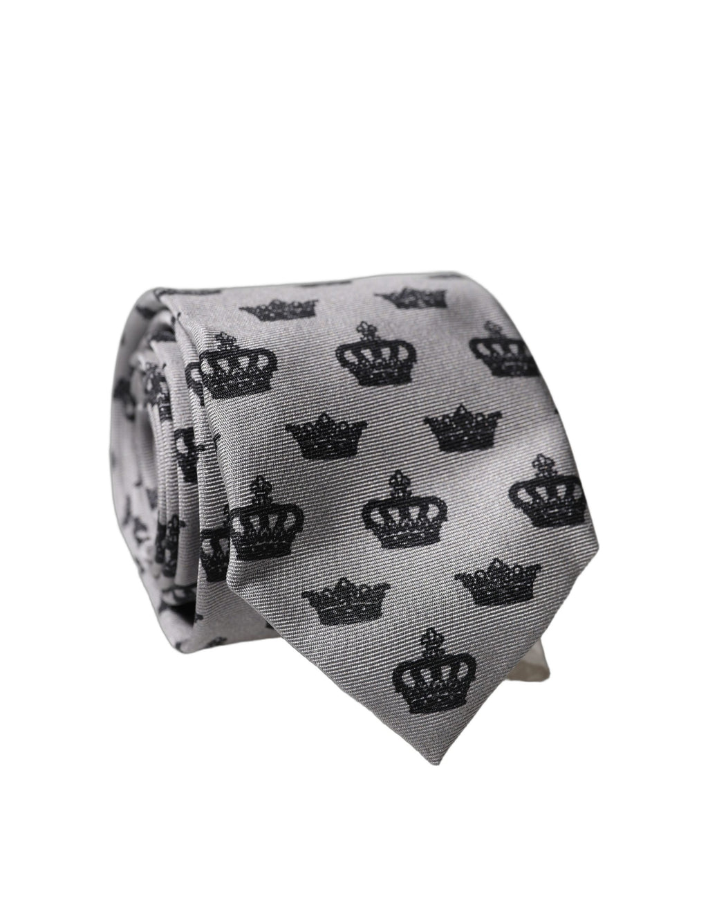 Dolce & Gabbana Gray Crown Fantasy Silk Adjustable Men Tied Necktie Tie