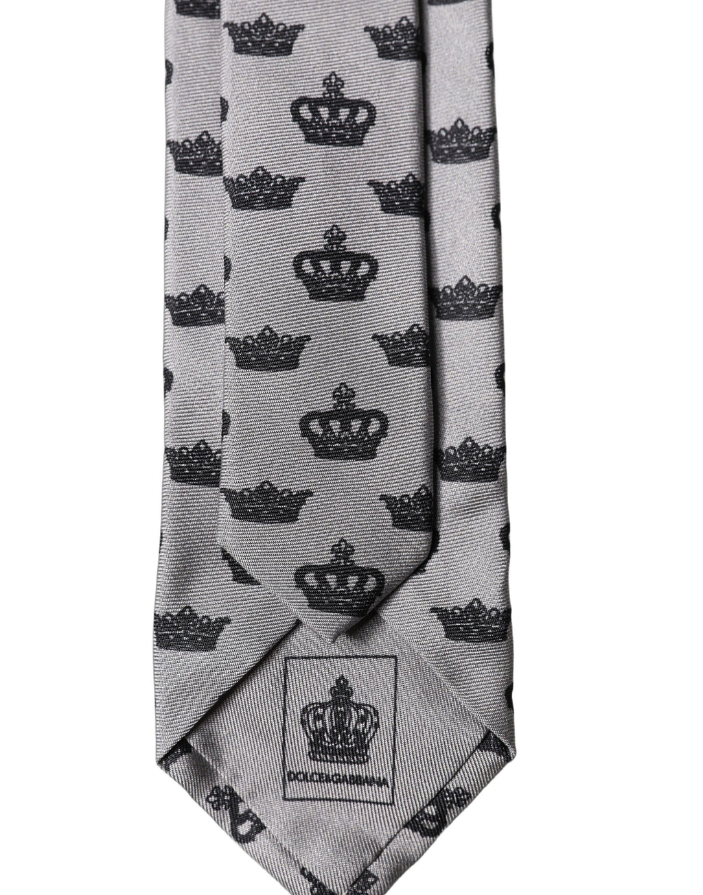 Dolce & Gabbana Gray Crown Fantasy Silk Adjustable Men Tied Necktie Tie