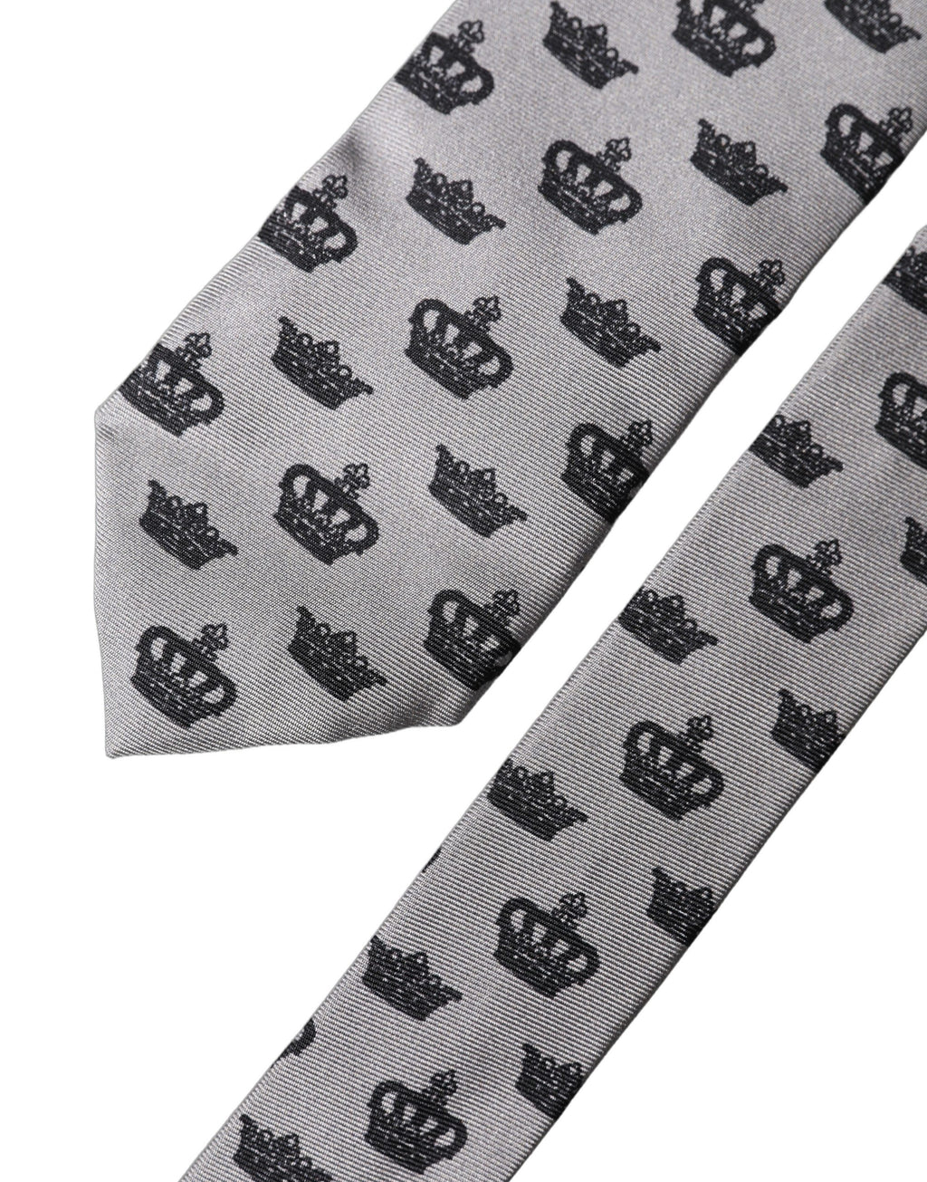 Dolce & Gabbana Gray Crown Fantasy Silk Adjustable Men Tied Necktie Tie
