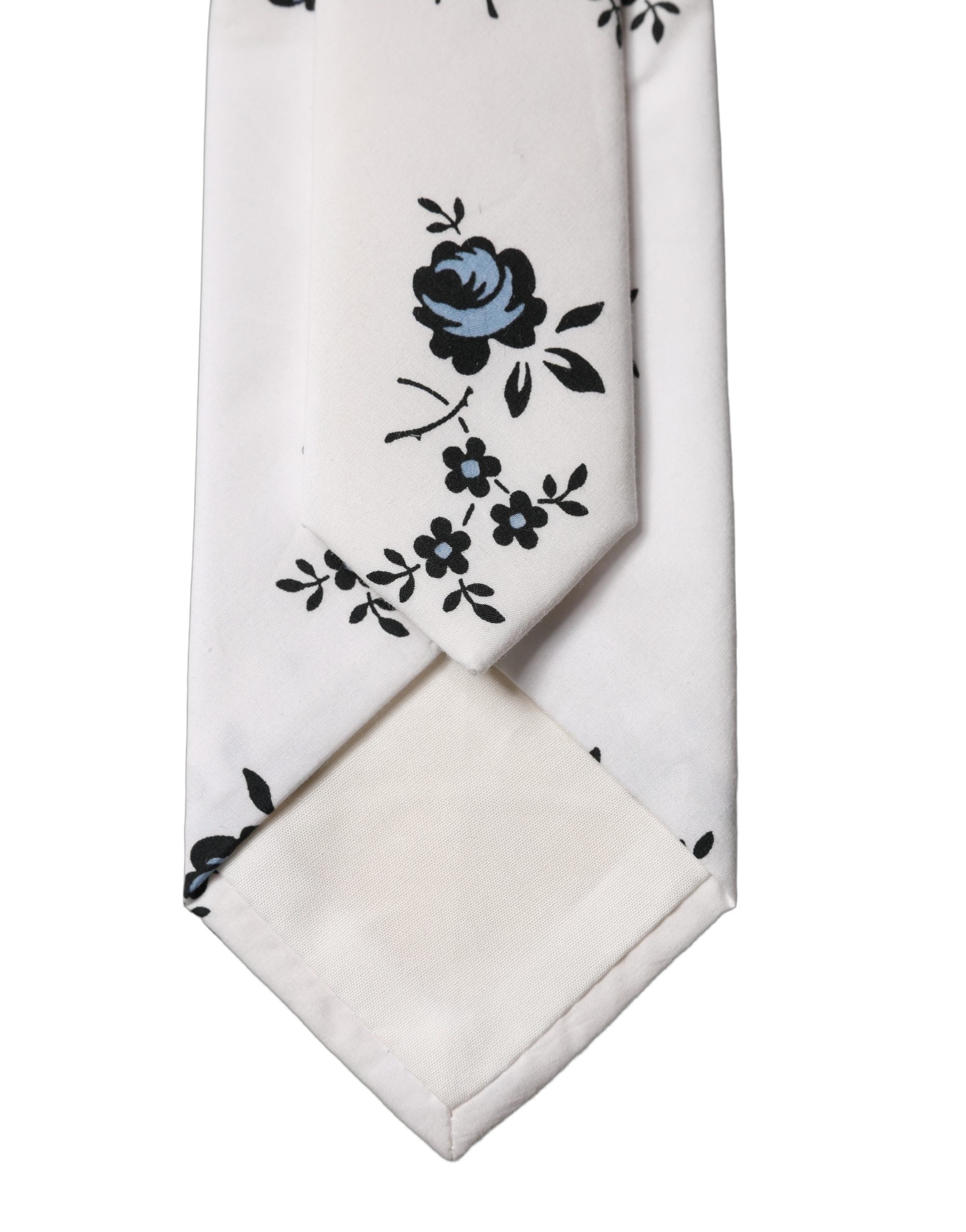 Dolce & Gabbana White Floral Fantasy Cotton Adjustable Men Necktie Tie