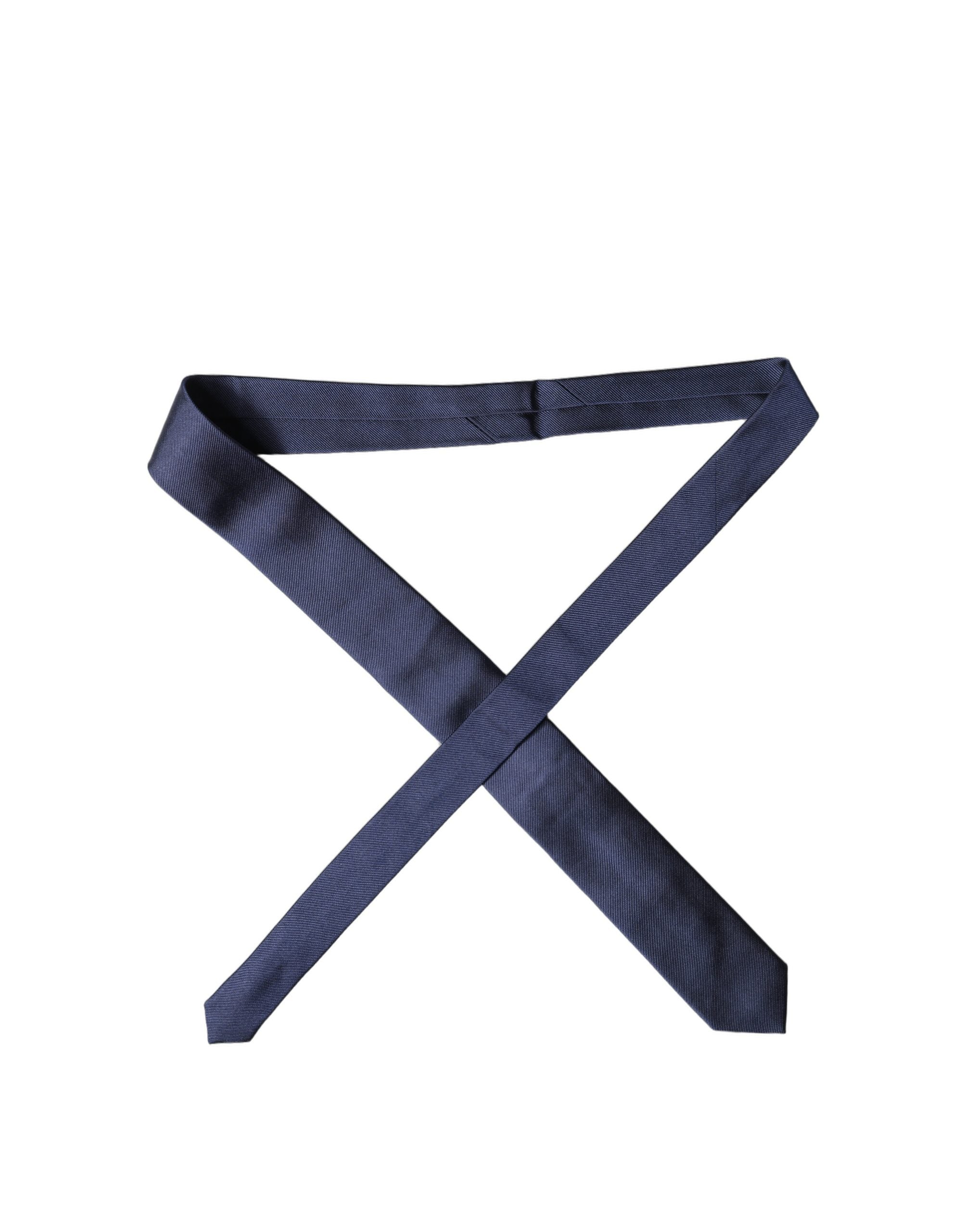 Dolce & Gabbana Navy Blue Solid 100% Silk Adjustable Men Necktie Tie