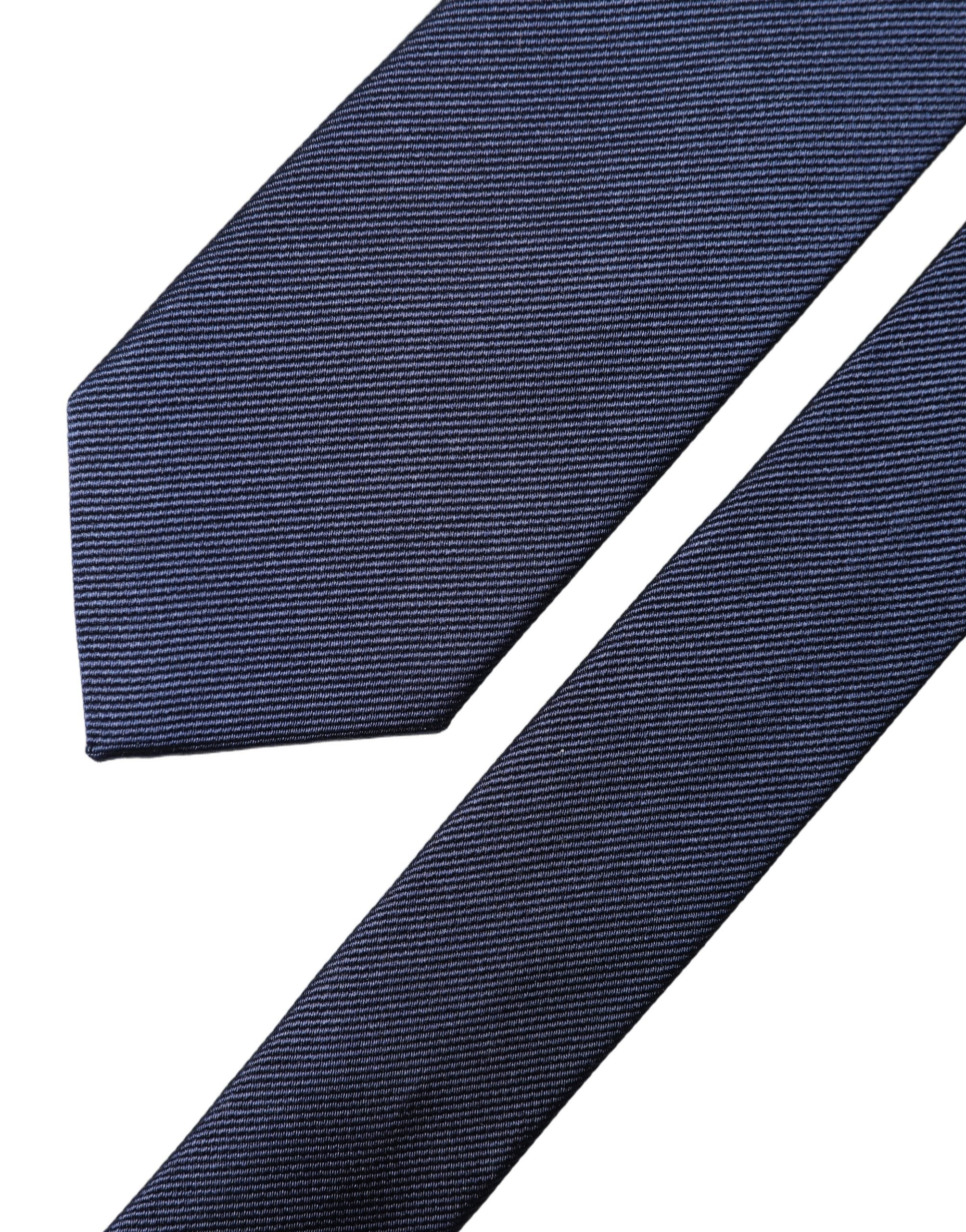 Dolce & Gabbana Navy Blue Solid 100% Silk Adjustable Men Necktie Tie