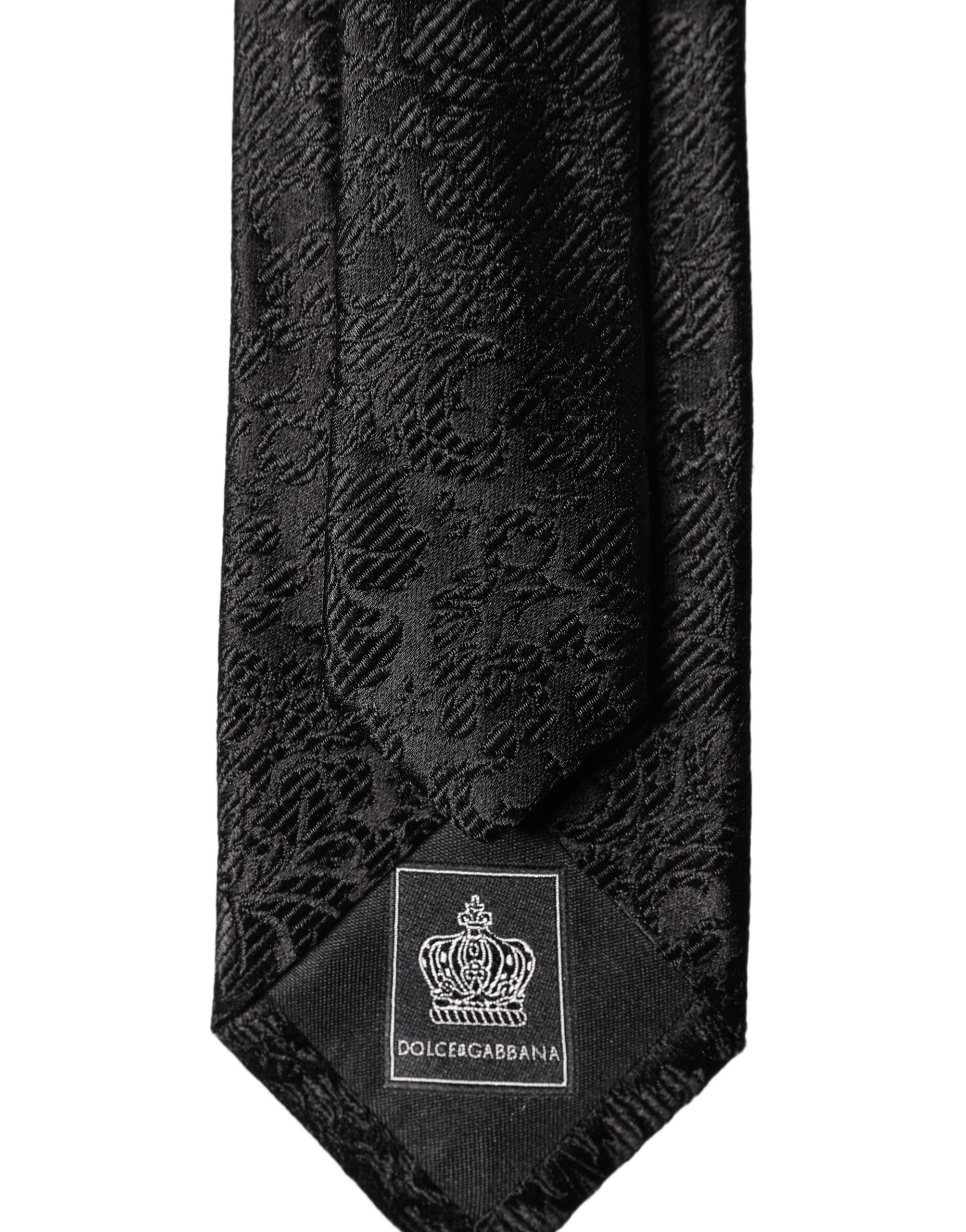 Dolce & Gabbana Black Floral Fantasy Silk Adjustable Men Tied Necktie Tie