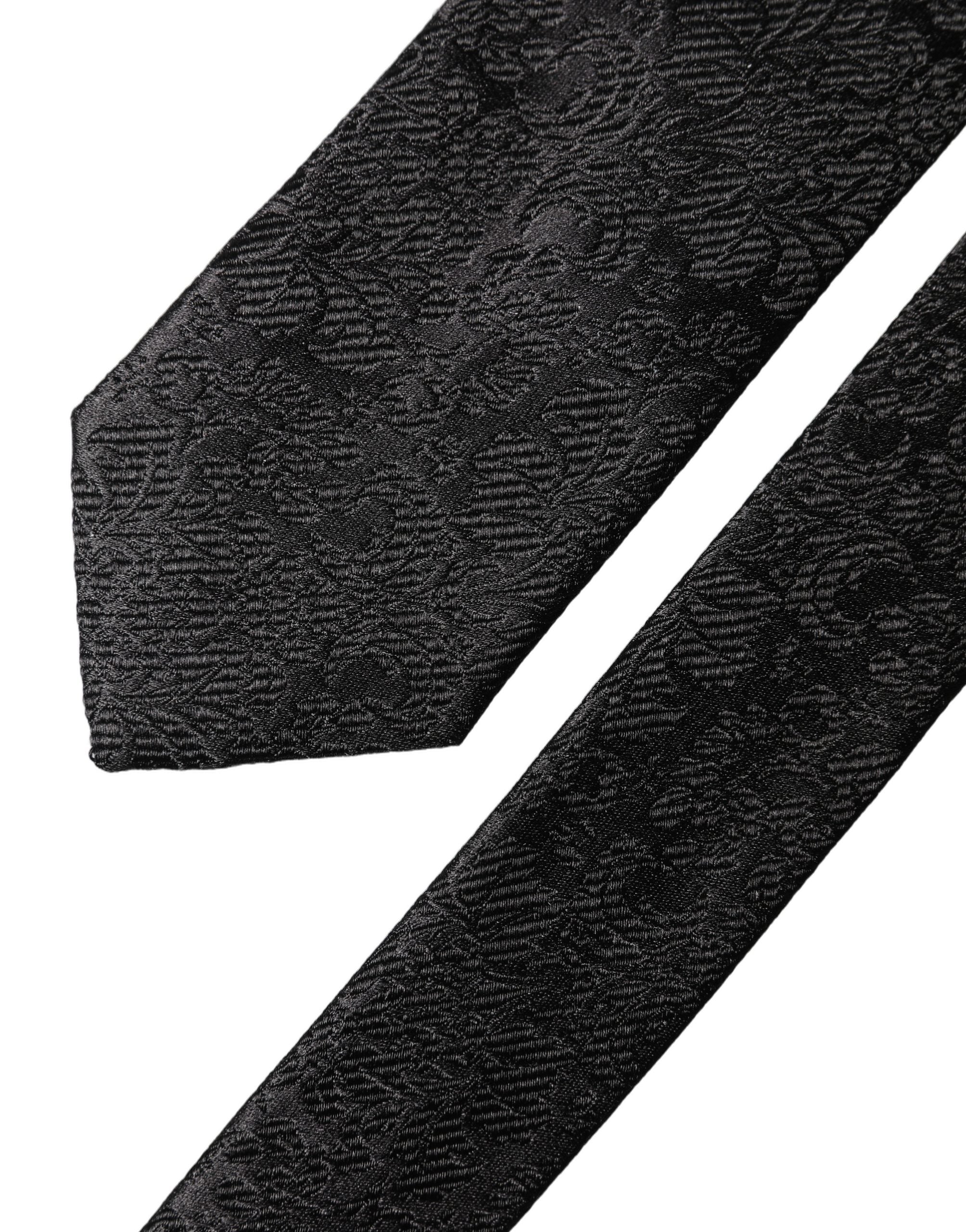 Dolce & Gabbana Black Floral Fantasy Silk Adjustable Men Tied Necktie Tie