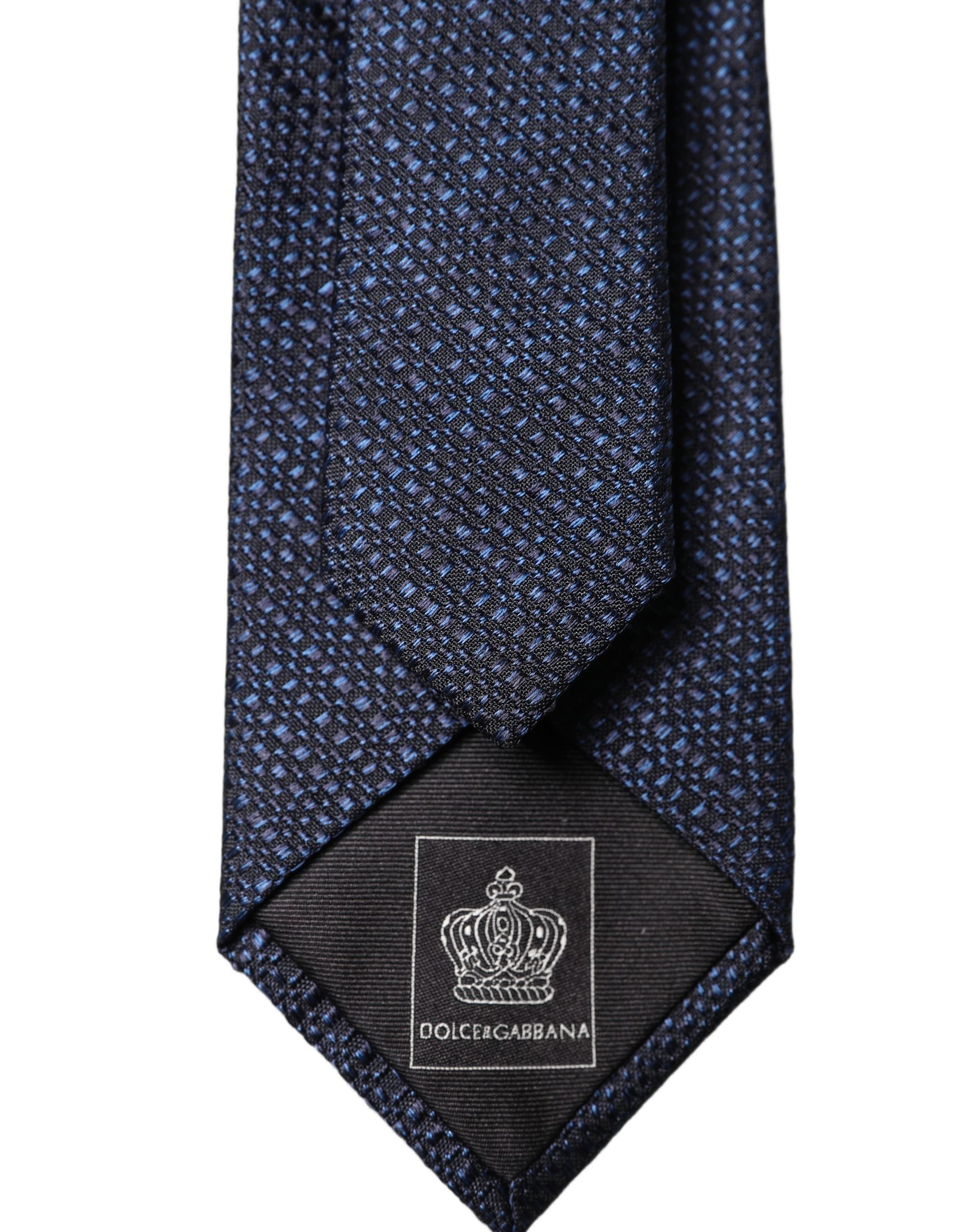 Dolce & Gabbana Navy Blue Textured Silk Adjustable Men Tied Necktie Tie