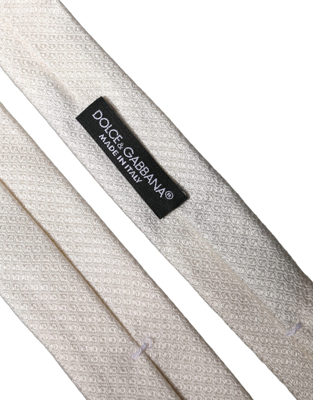 Dolce & Gabbana White Solid Textured Silk Adjustable Men Tied Necktie Tie