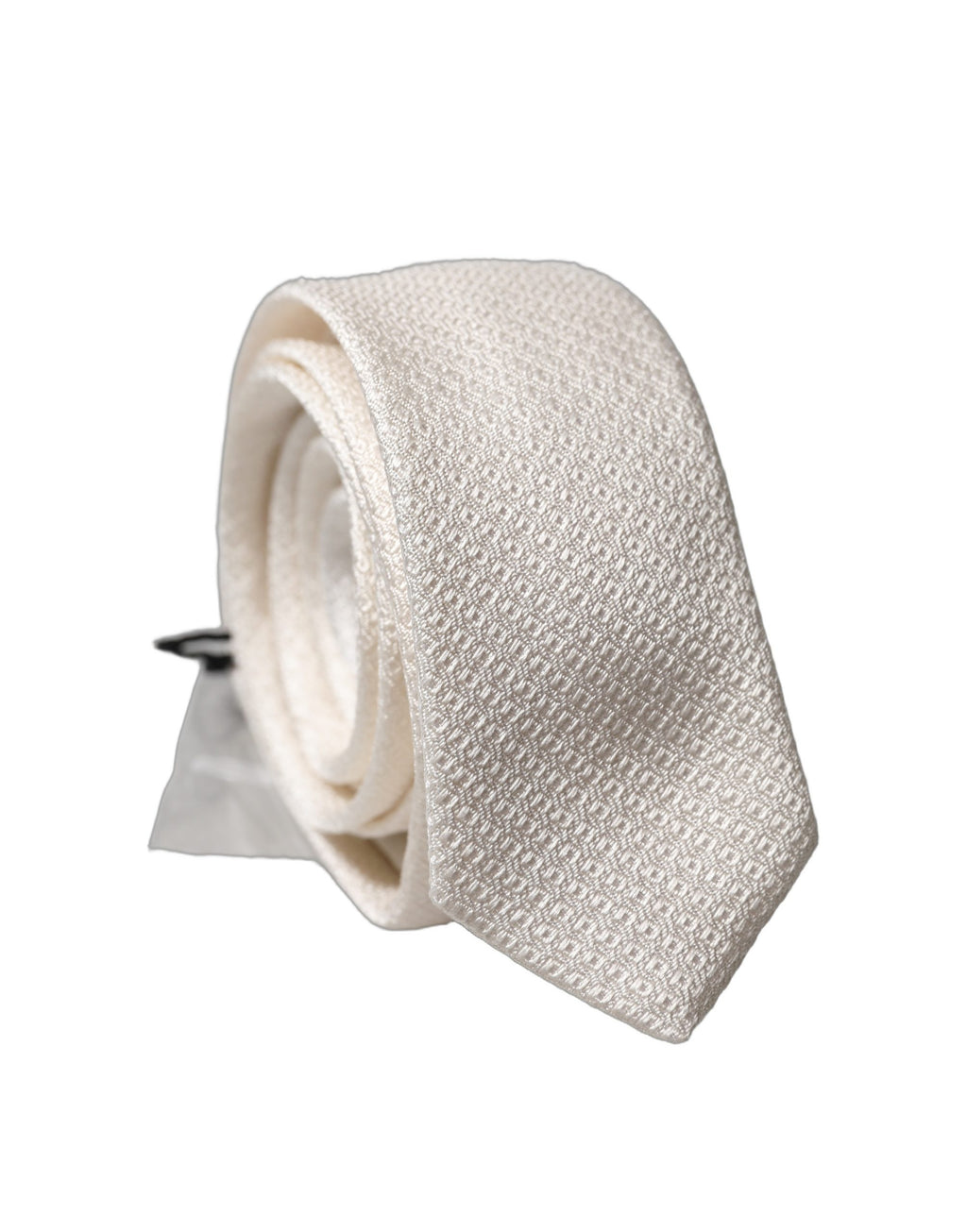 Dolce & Gabbana White Solid Textured Silk Adjustable Men Tied Necktie Tie