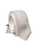 Dolce & Gabbana White Solid Textured Silk Adjustable Men Tied Necktie Tie