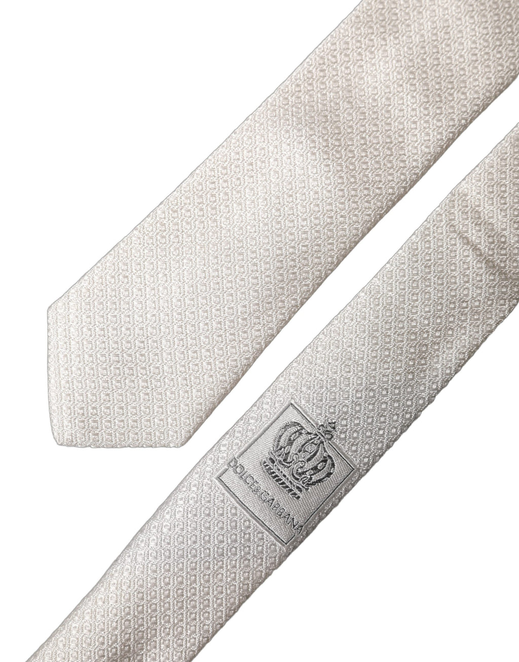 Dolce & Gabbana White Solid Textured Silk Adjustable Men Tied Necktie Tie