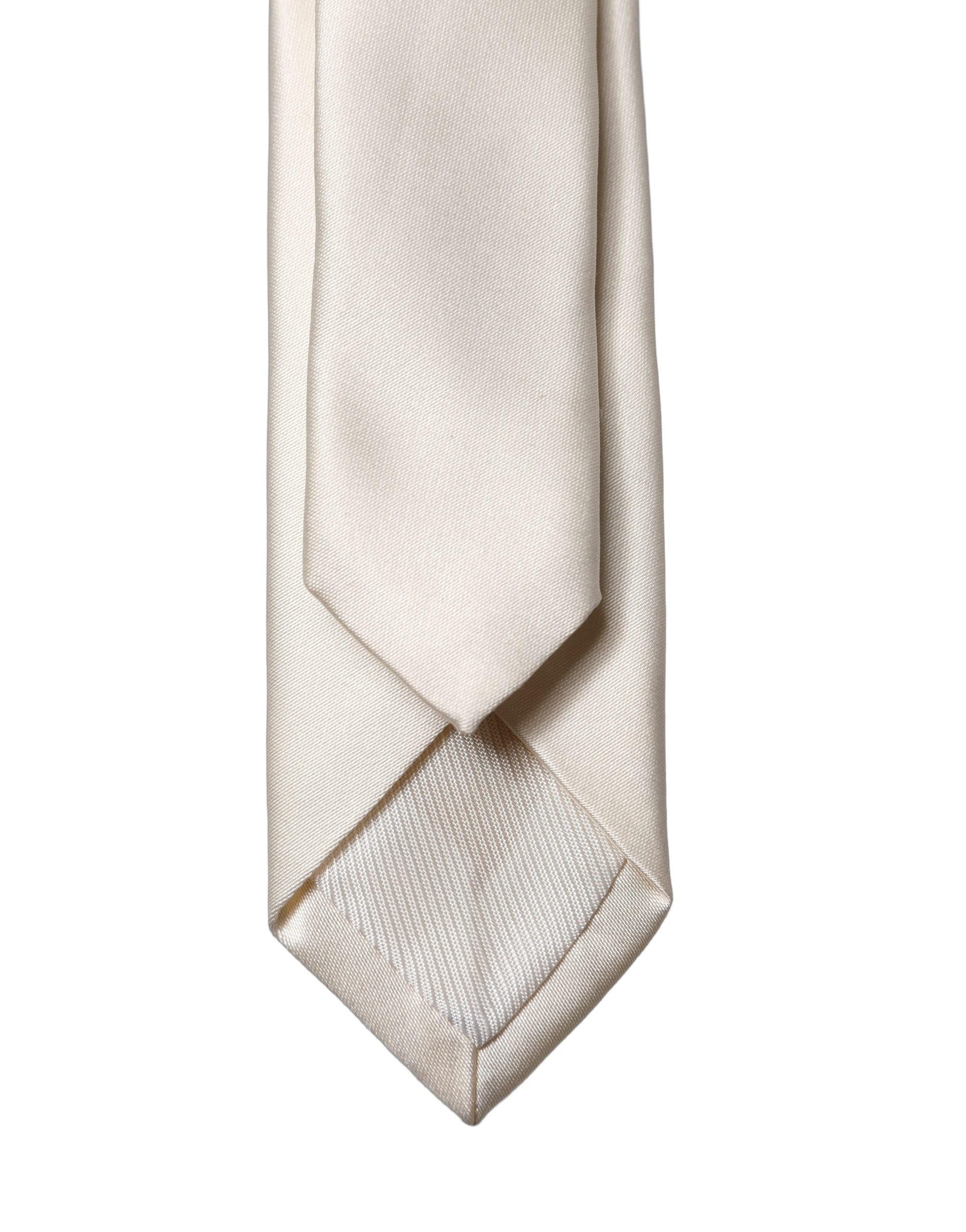 Dolce & Gabbana Off White Satin 100% Silk Adjustable Men Tied Necktie Tie