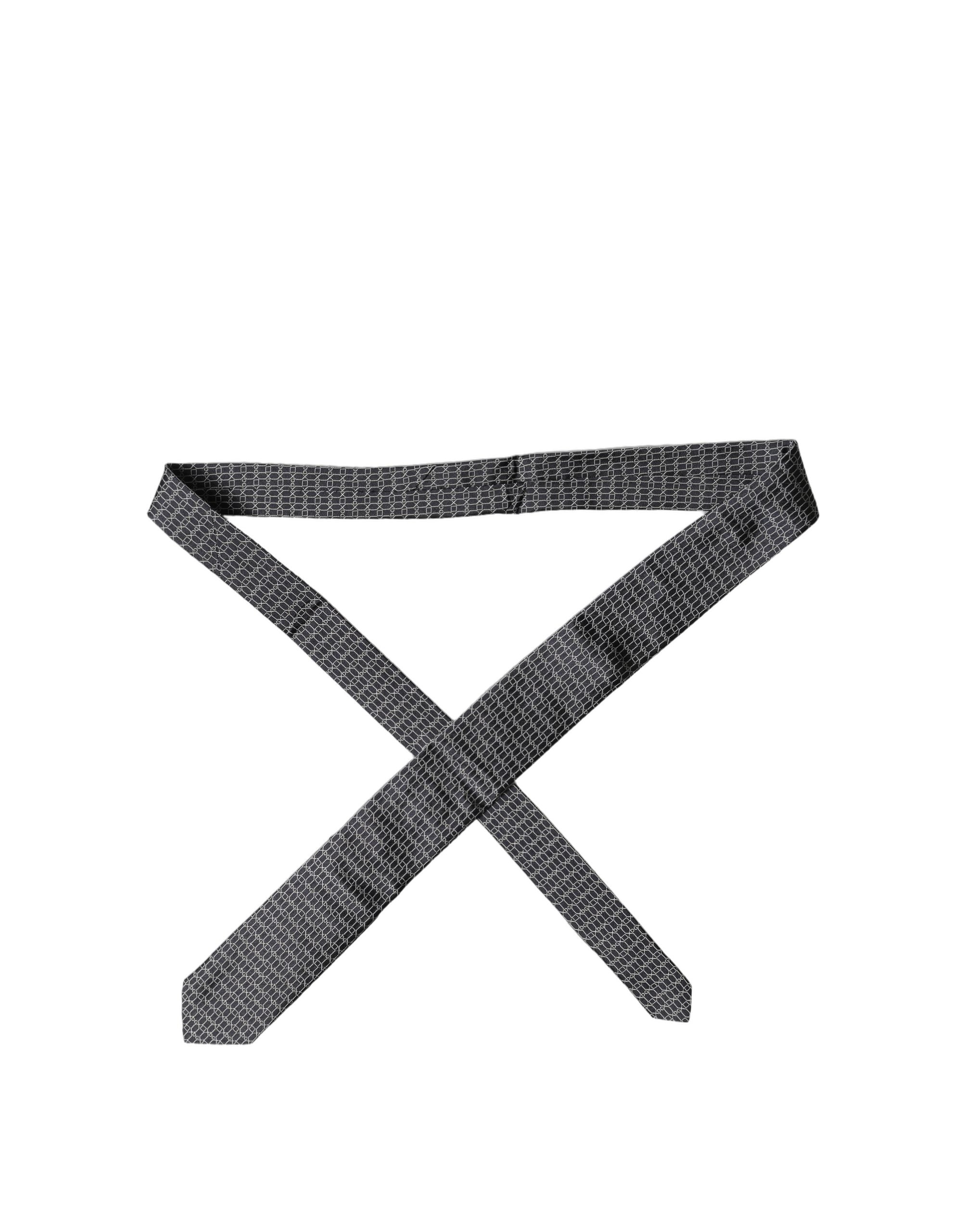 Dolce & Gabbana Black Geometric DG Silk Adjustable Men Tied Necktie Tie