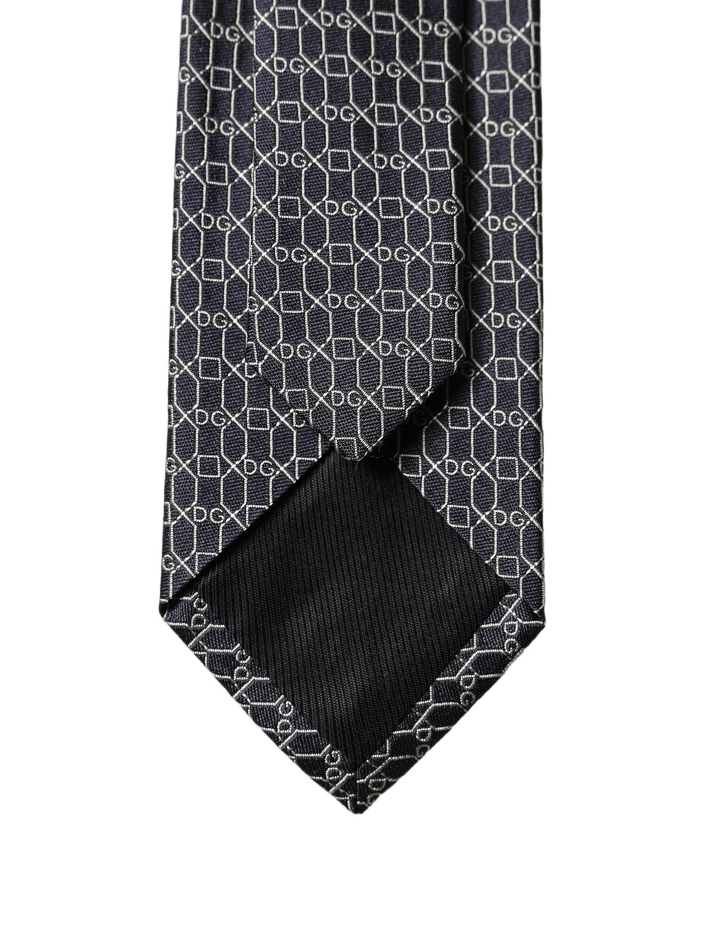 Dolce & Gabbana Black Geometric DG Silk Adjustable Men Tied Necktie Tie