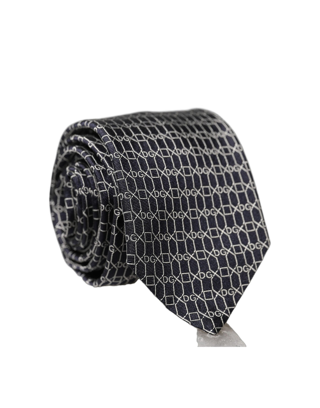 Dolce & Gabbana Black Geometric DG Silk Adjustable Men Tied Necktie Tie