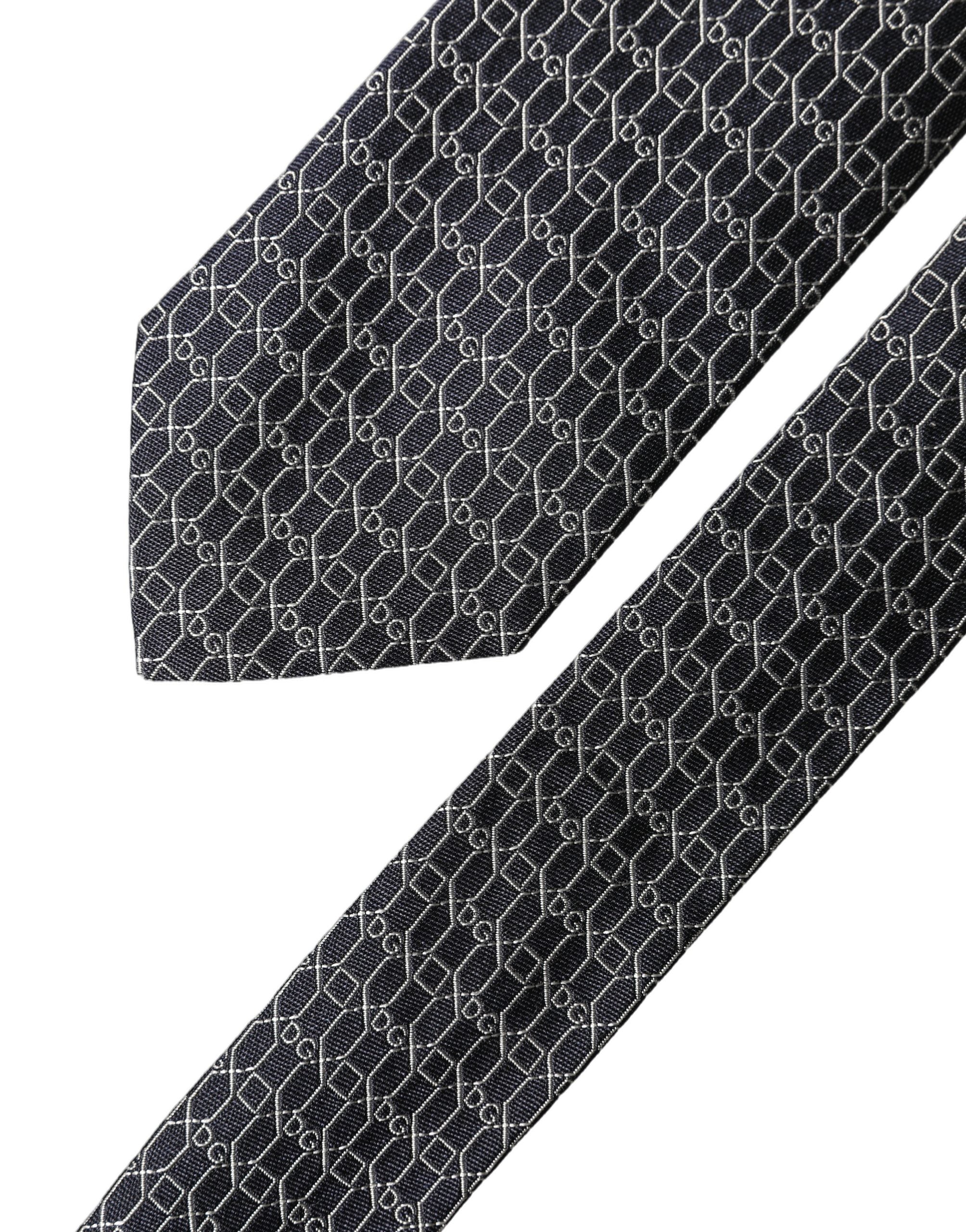 Dolce & Gabbana Black Geometric DG Silk Adjustable Men Tied Necktie Tie