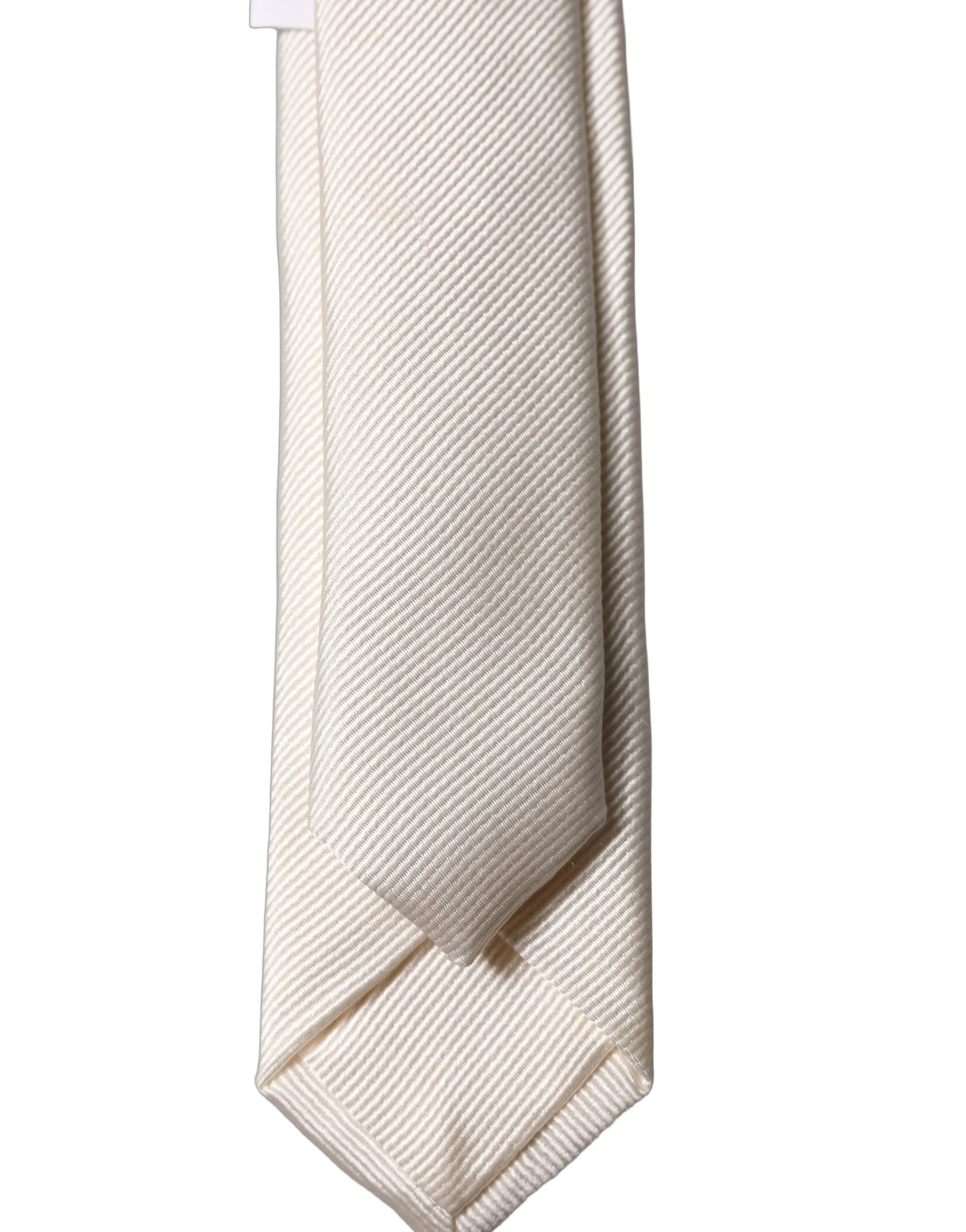 Dolce & Gabbana Off White Solid 100% Silk Adjustable Men Tied Necktie Tie