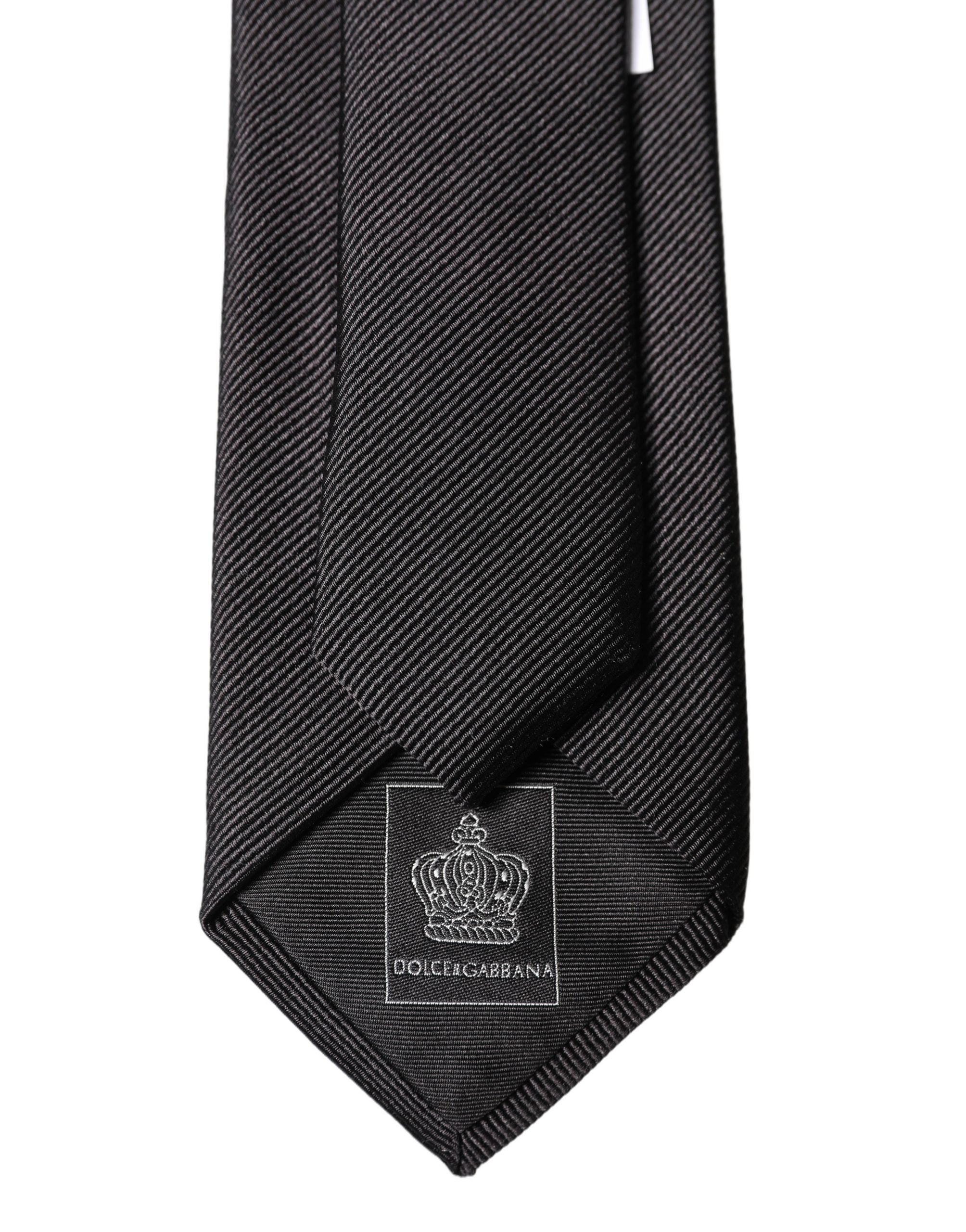 Dolce & Gabbana Black Solid 100% Silk Adjustable Men Tied Necktie Tie