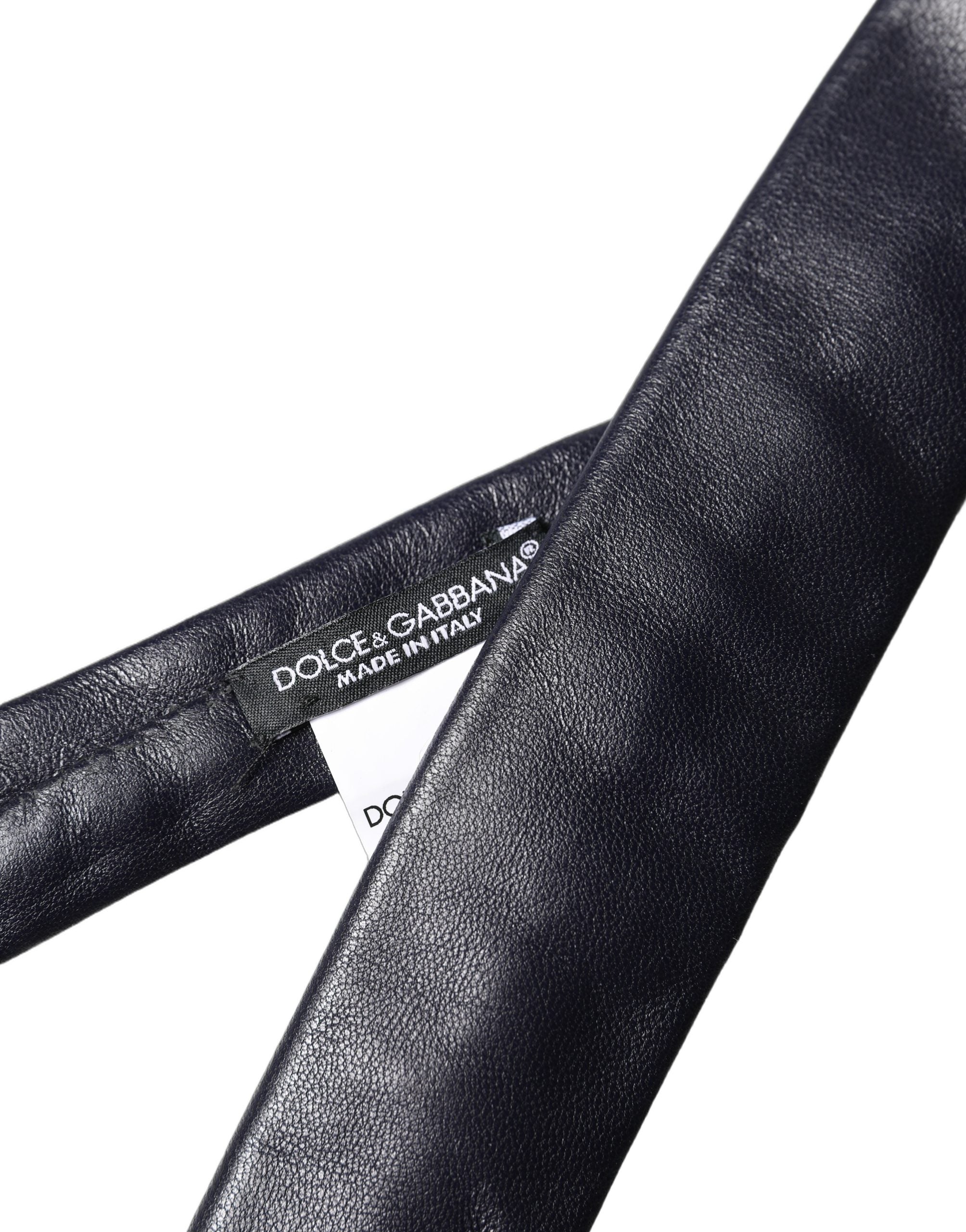 Dolce & Gabbana Black Solid Lamb Leather Adjustable Men Tied Necktie Tie