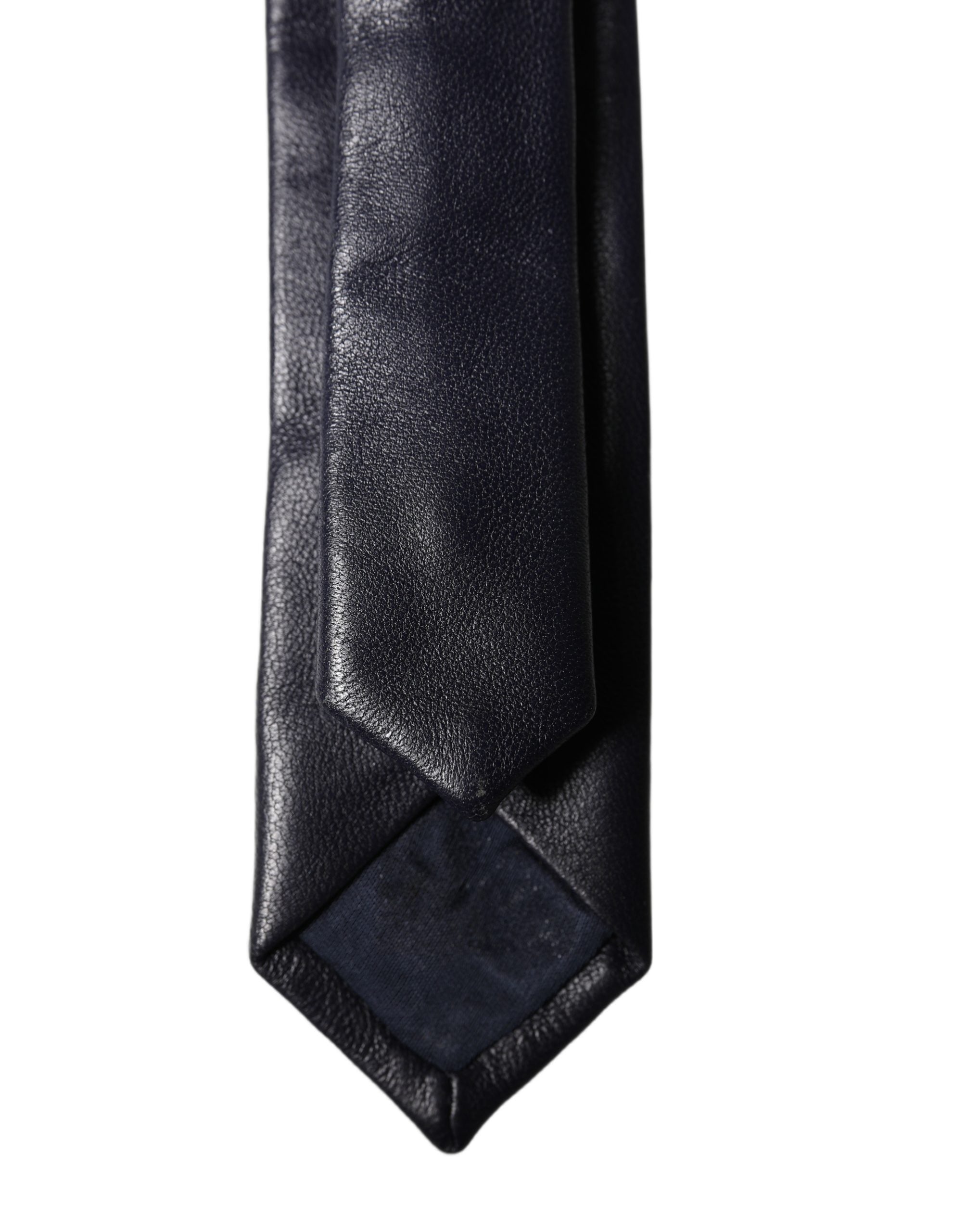 Dolce & Gabbana Black Solid Lamb Leather Adjustable Men Tied Necktie Tie
