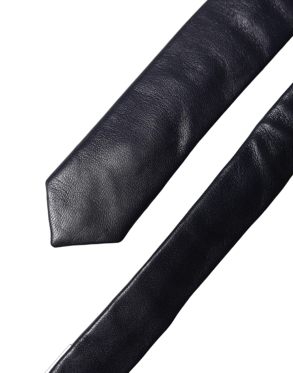 Dolce & Gabbana Black Solid Lamb Leather Adjustable Men Tied Necktie Tie