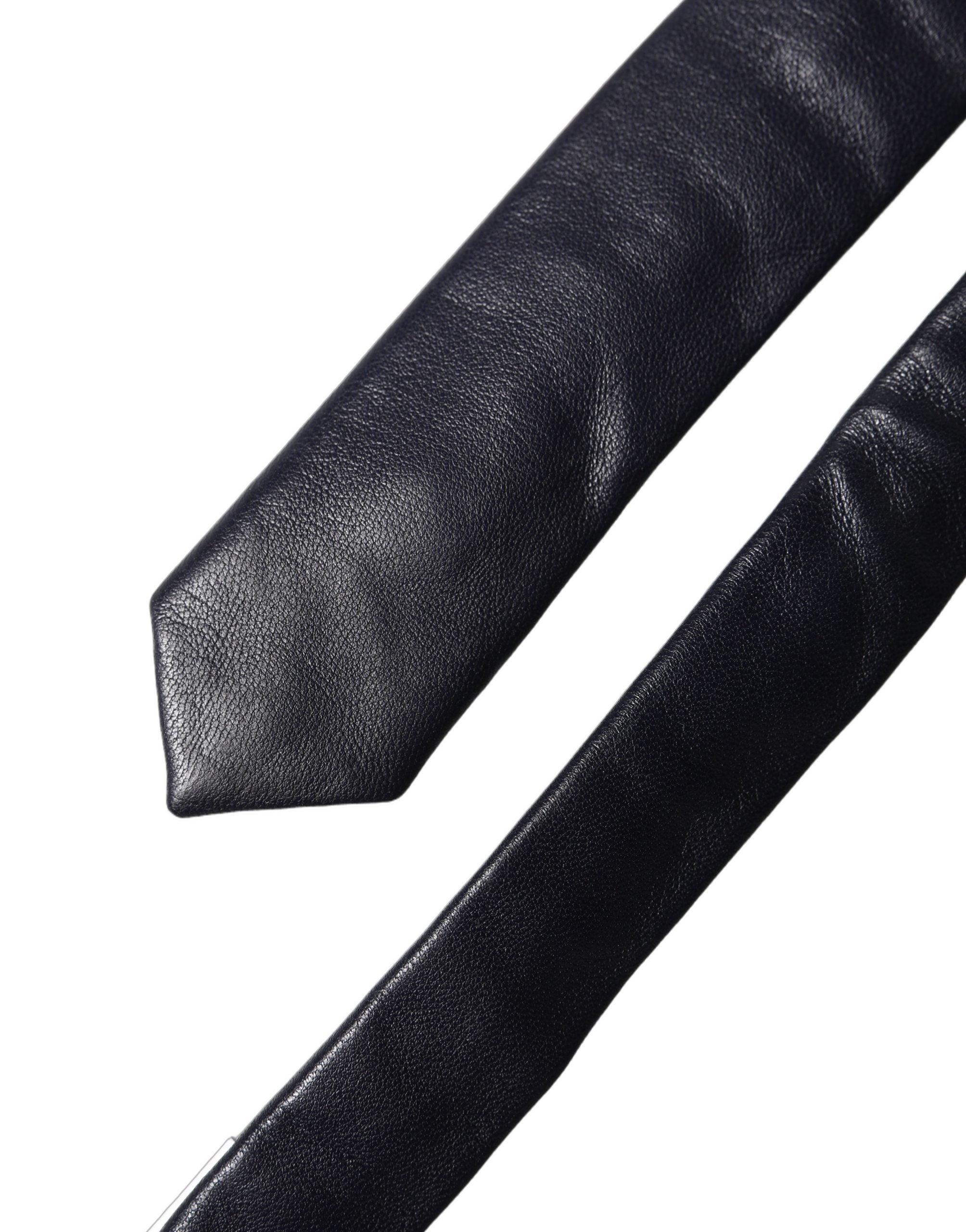 Dolce & Gabbana Black Solid Lamb Leather Adjustable Men Tied Necktie Tie