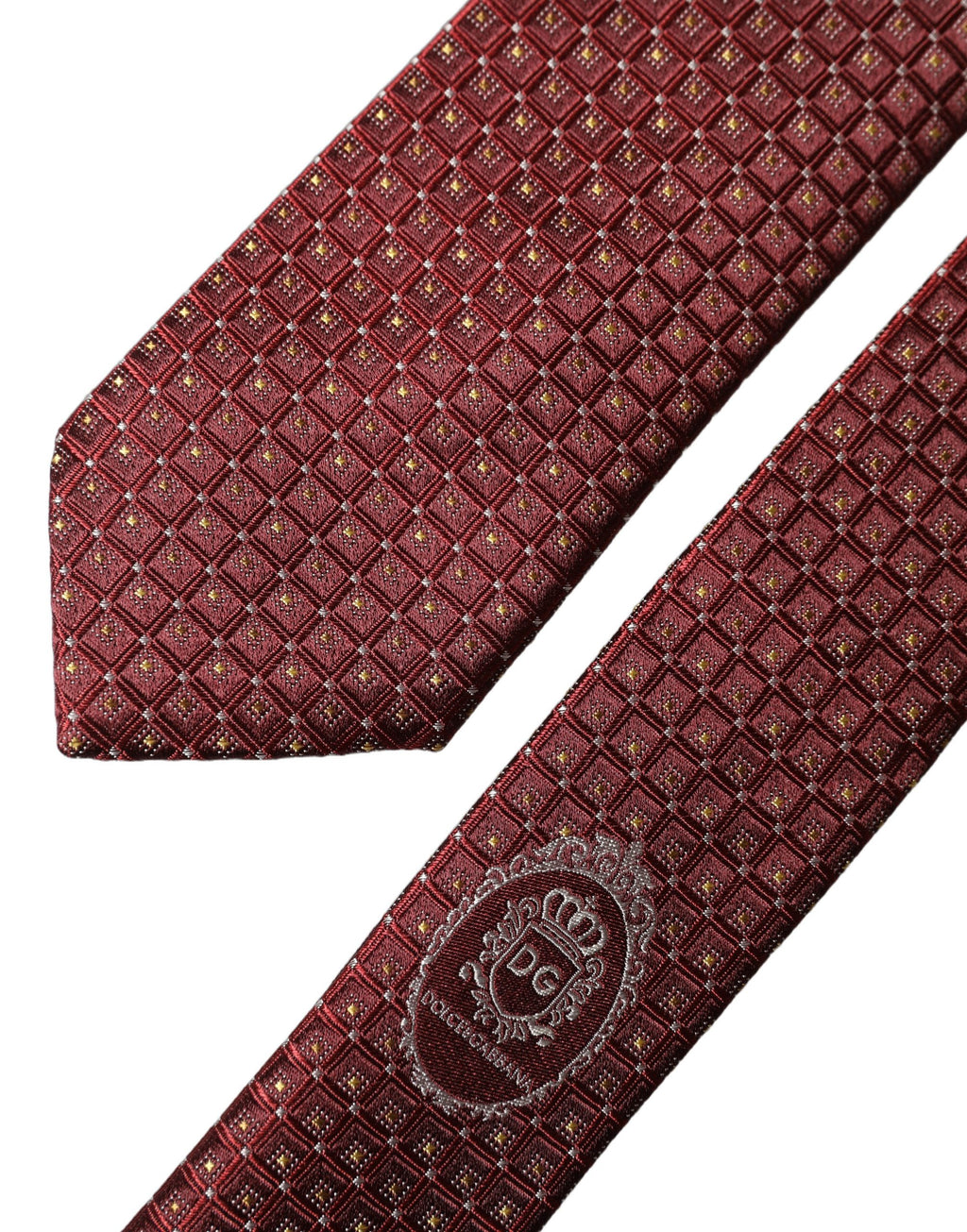 Dolce & Gabbana Burgundy Geometric Silk Adjustable Men Tied Necktie Tie
